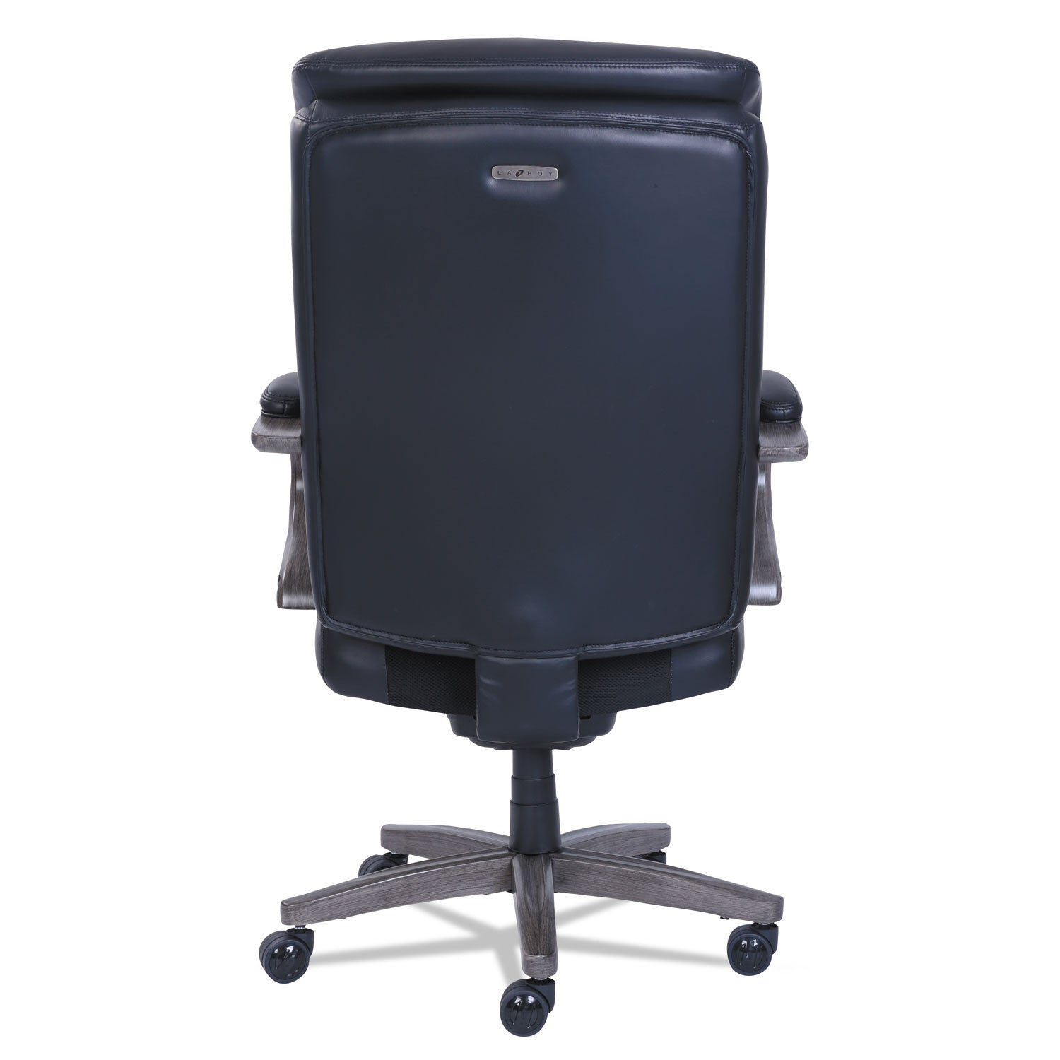 La-Z-Boy® Woodbury High-Back Executive Chair, Supports Up To 300 Lb, 20.25" To 23.25" Seat Height, Black Seat/back, Weathered Gray Base