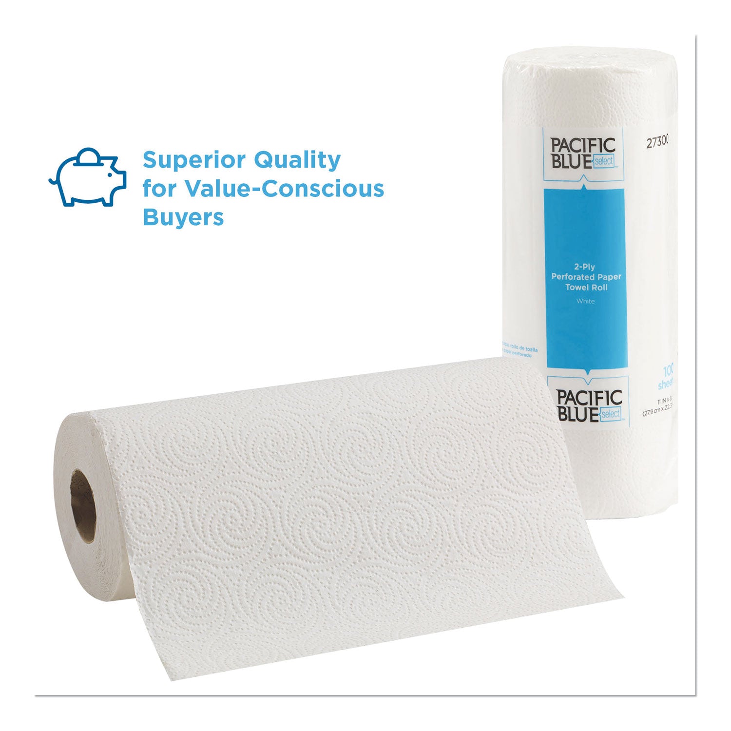 Georgia Pacific® Professional Pacific Blue Select Two-Ply Perforated Paper Kitchen Roll Towels, 2-Ply, 11 x 8.88, White, 100/Roll