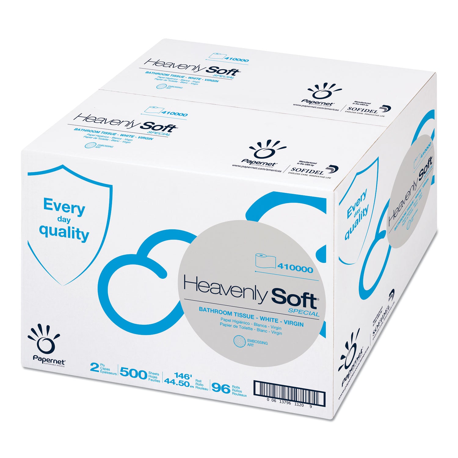 Papernet® Heavenly Soft Toilet Tissue, Septic Safe, 2-Ply, White, 3.5" x 146 ft, 500 Sheets/Roll, 96 Rolls/Carton