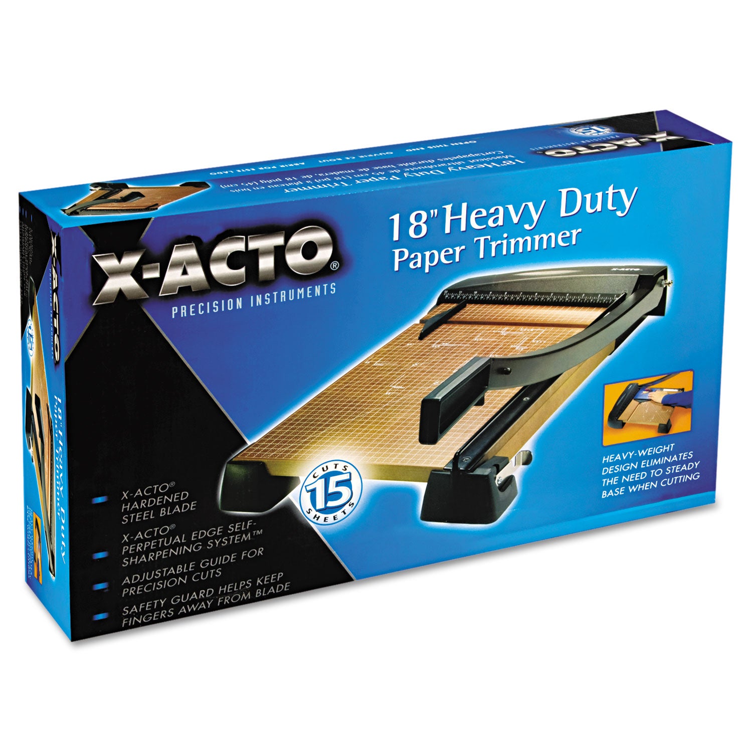 X-ACTO® Heavy-Duty Wood Base Guillotine Trimmer, 15 Sheets, 18" Cut Length, 12 X 18
