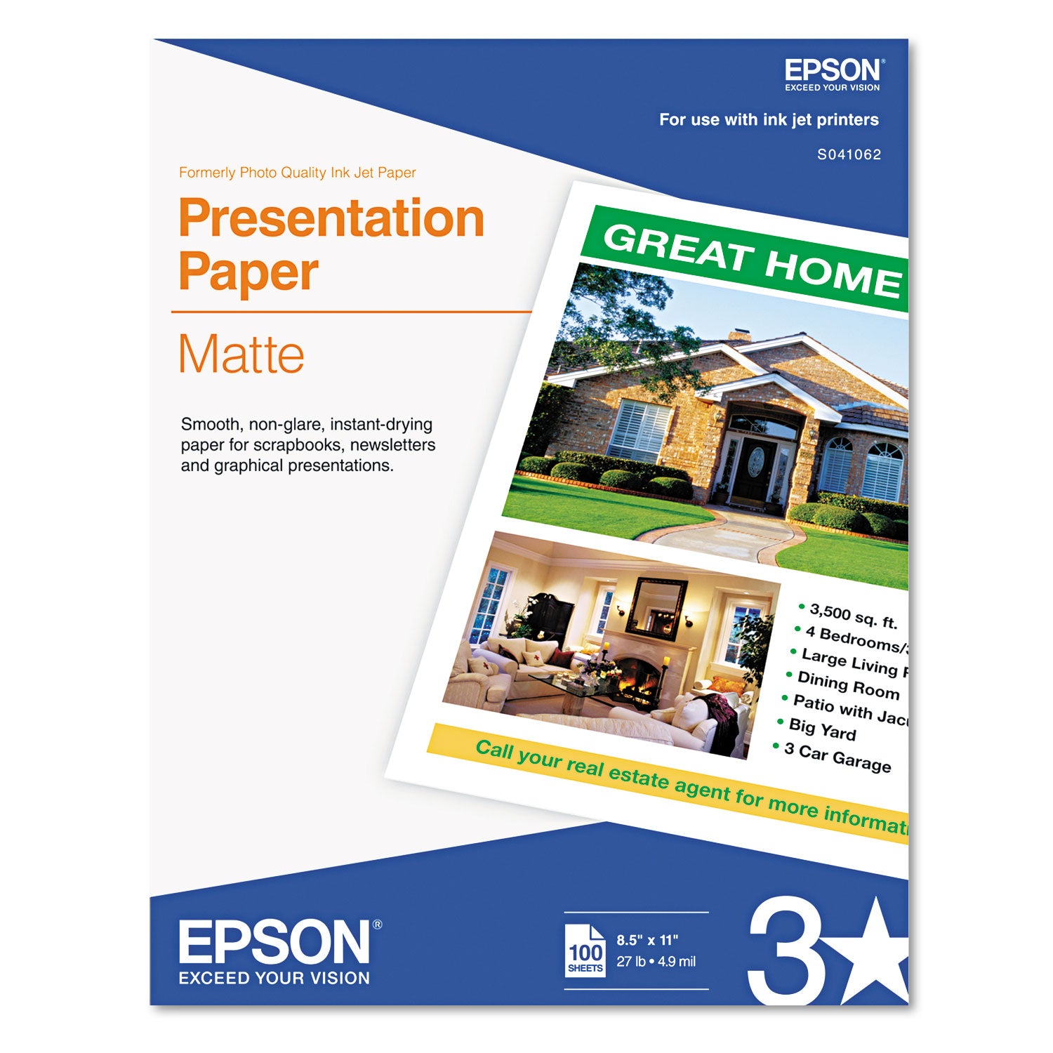 Matte Presentation Paper, 4.9 mil, 8.5 x 11, Matte Bright White, 100/Pack