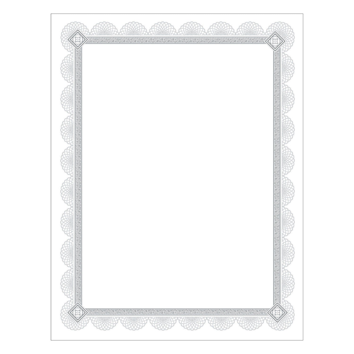 Premium Certificates, 8.5 x 11, White/Silver with Spiro Silver Foil Border,15/Pack
