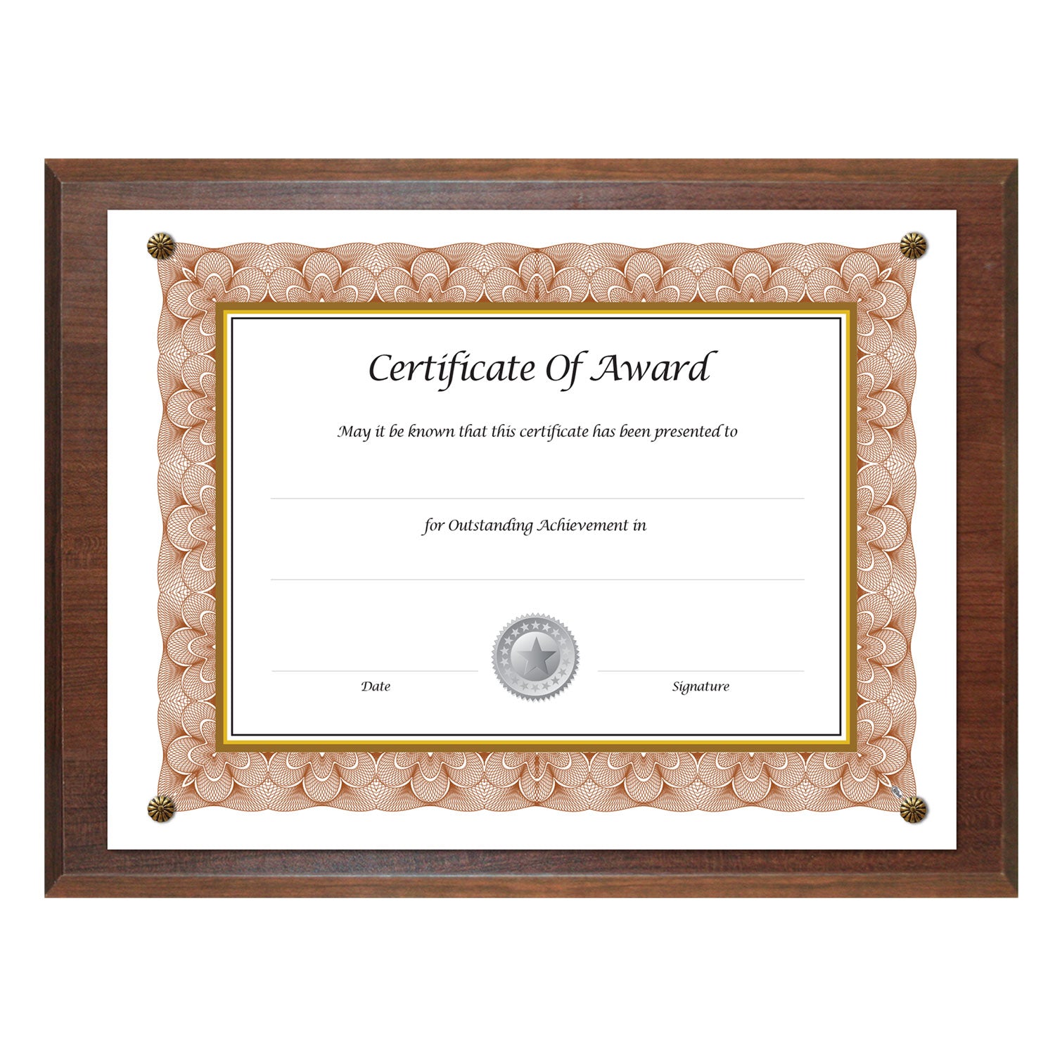 Award-A-Plaque Document Holder, Acrylic/Plastic, 10.5 x 13, Walnut