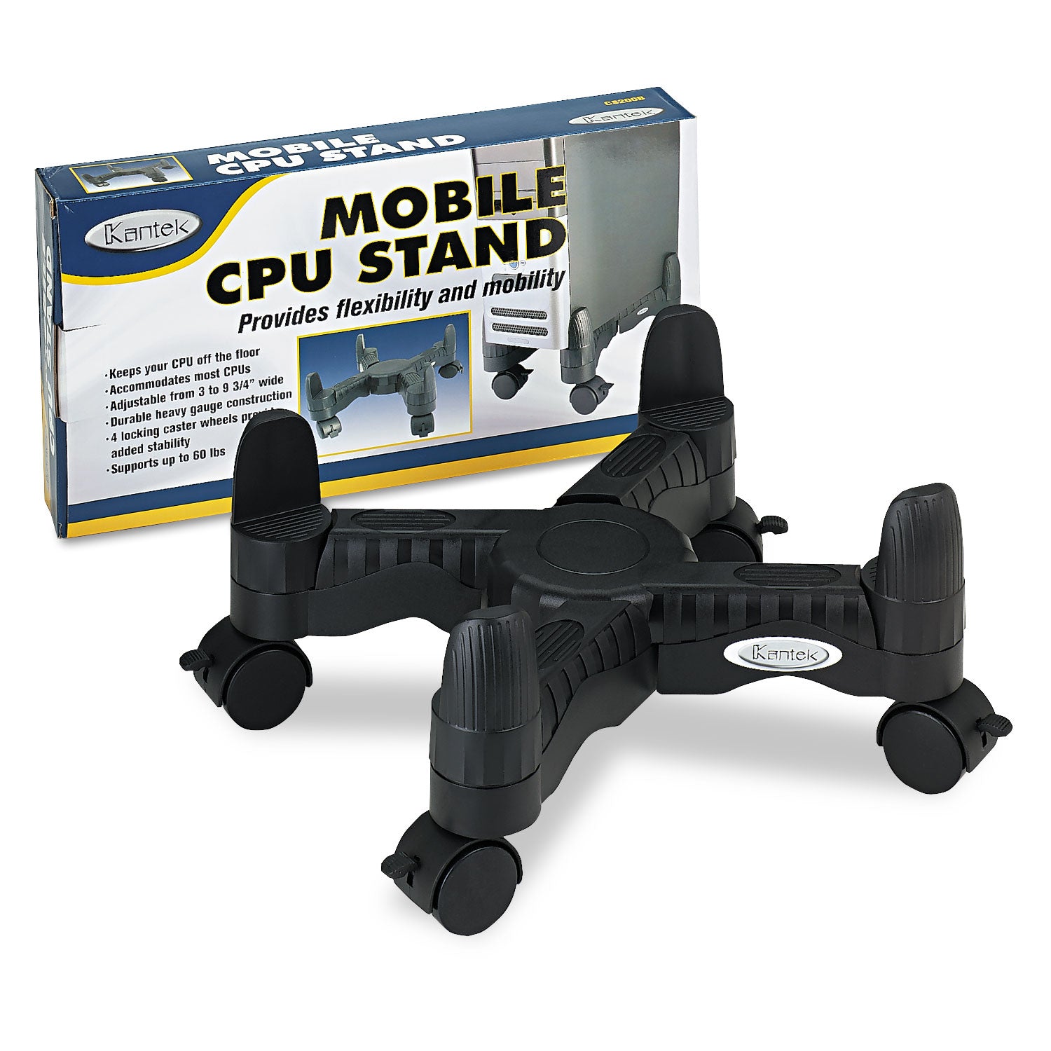 Kantek Mobile CPU Stand, Supports 60 lb, 4.5w x 16d x 7h, Black