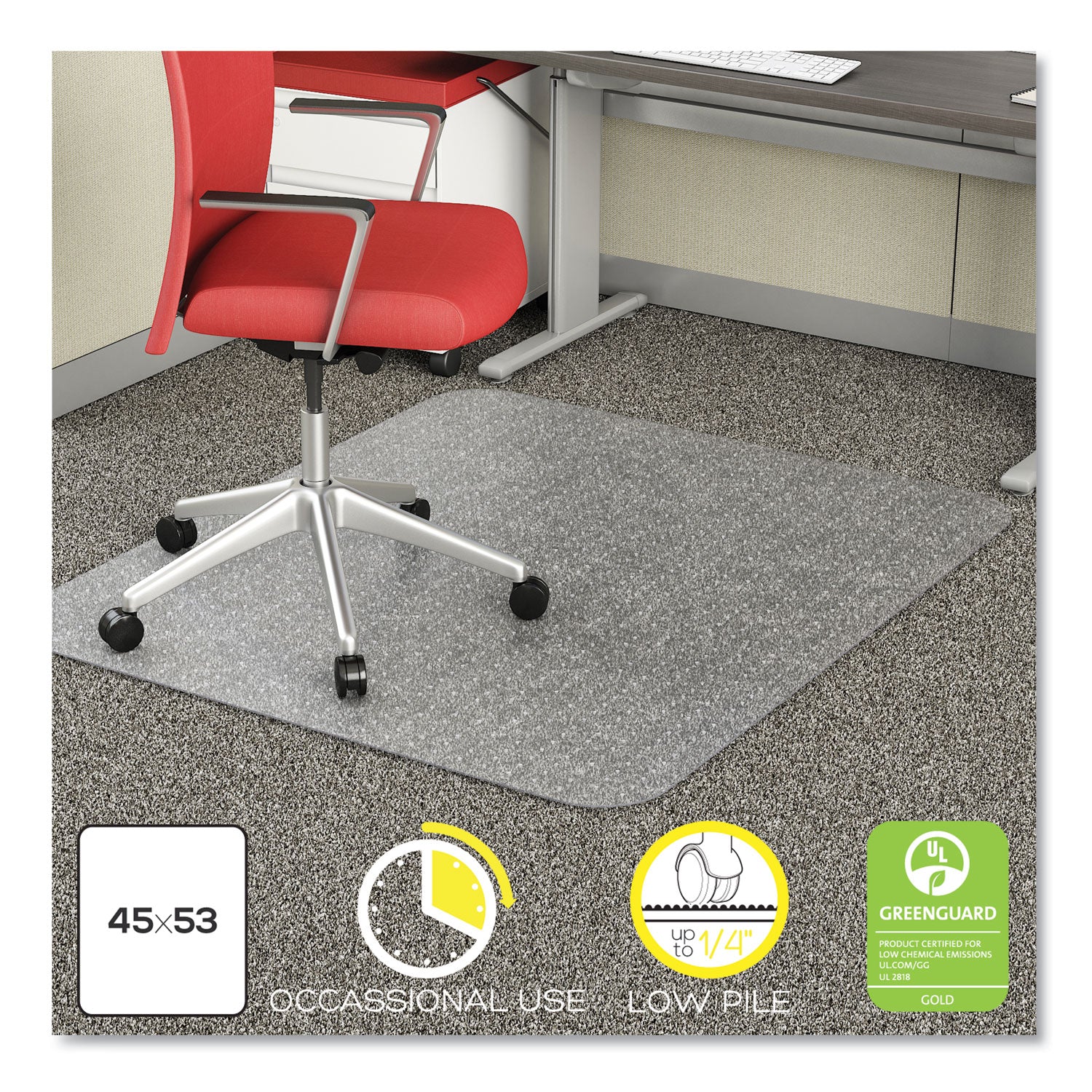 EconoMat Occasional Use Chair Mat for Low Pile Carpet, 45 x 53, Rectangular, Clear