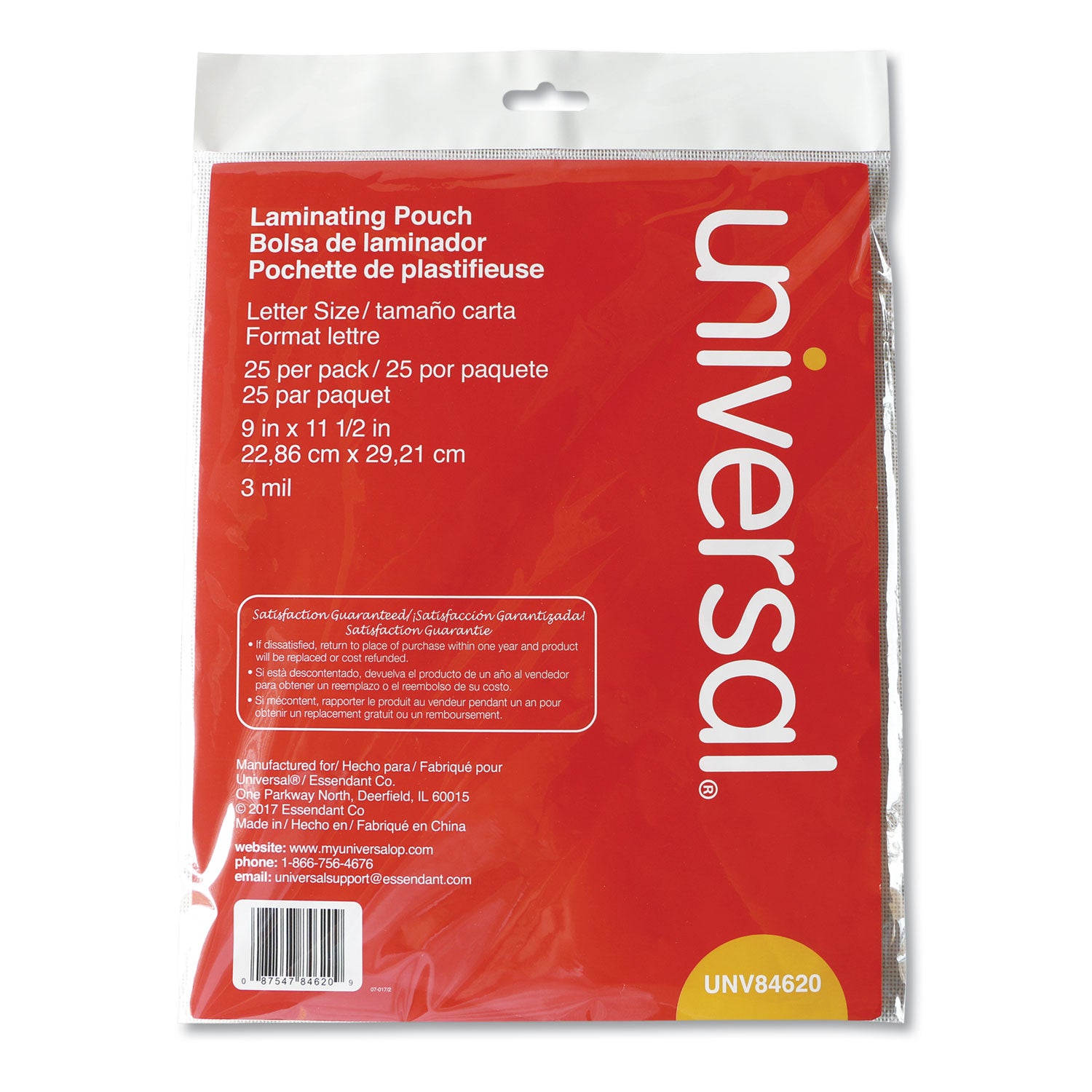 Universal® Laminating Pouches, 3 Mil, 9" X 11.5", Gloss Clear, 25/pack