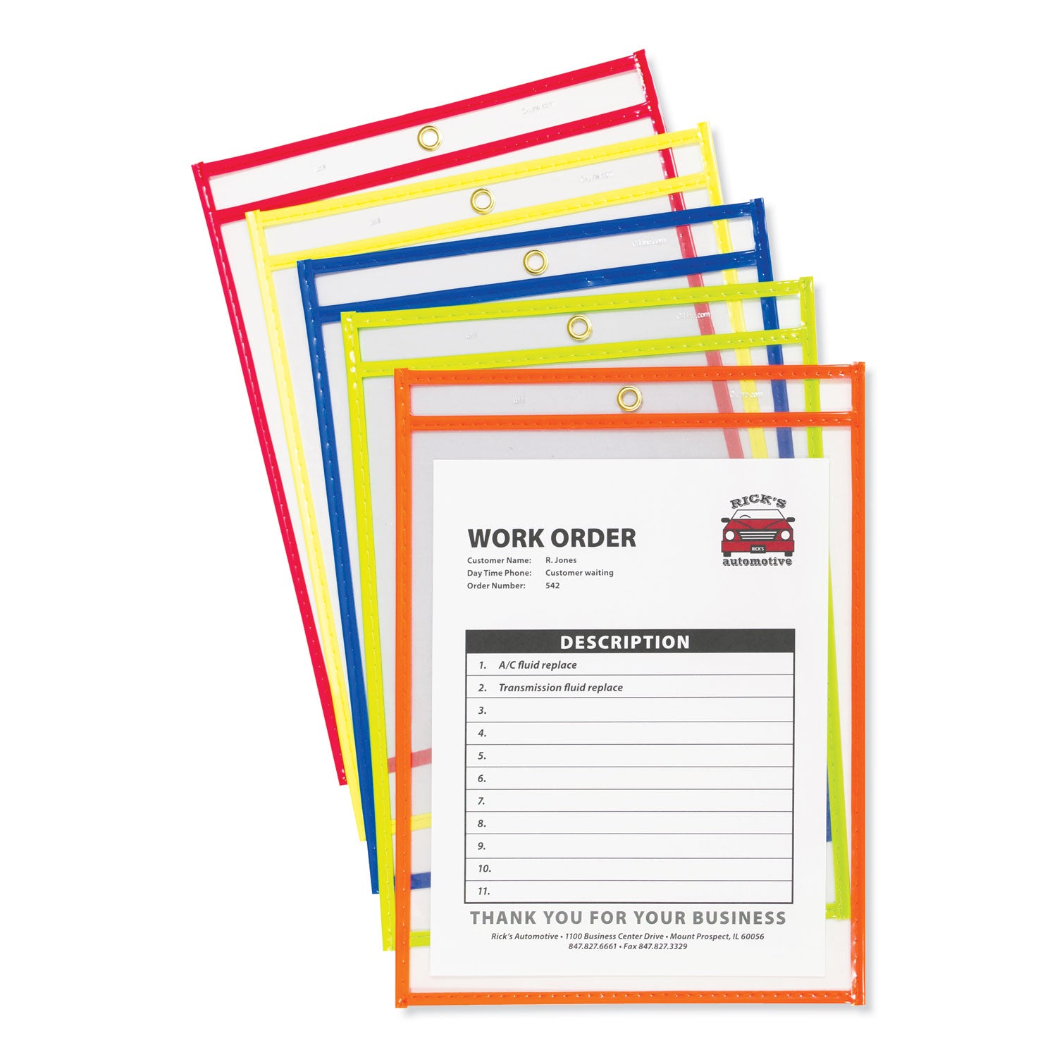 Stitched Shop Ticket Holders, Neon, Assorted 5 Colors, 75", 9 x 12, 10/Pack