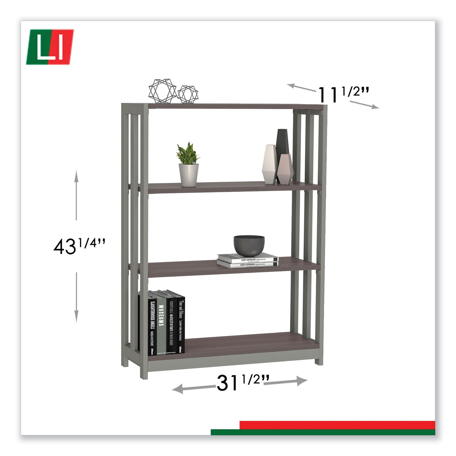Linea Italia® Trento Line Bookcase, Three-Shelf, 31.5w x 11.63d x 43.25h, Mocha