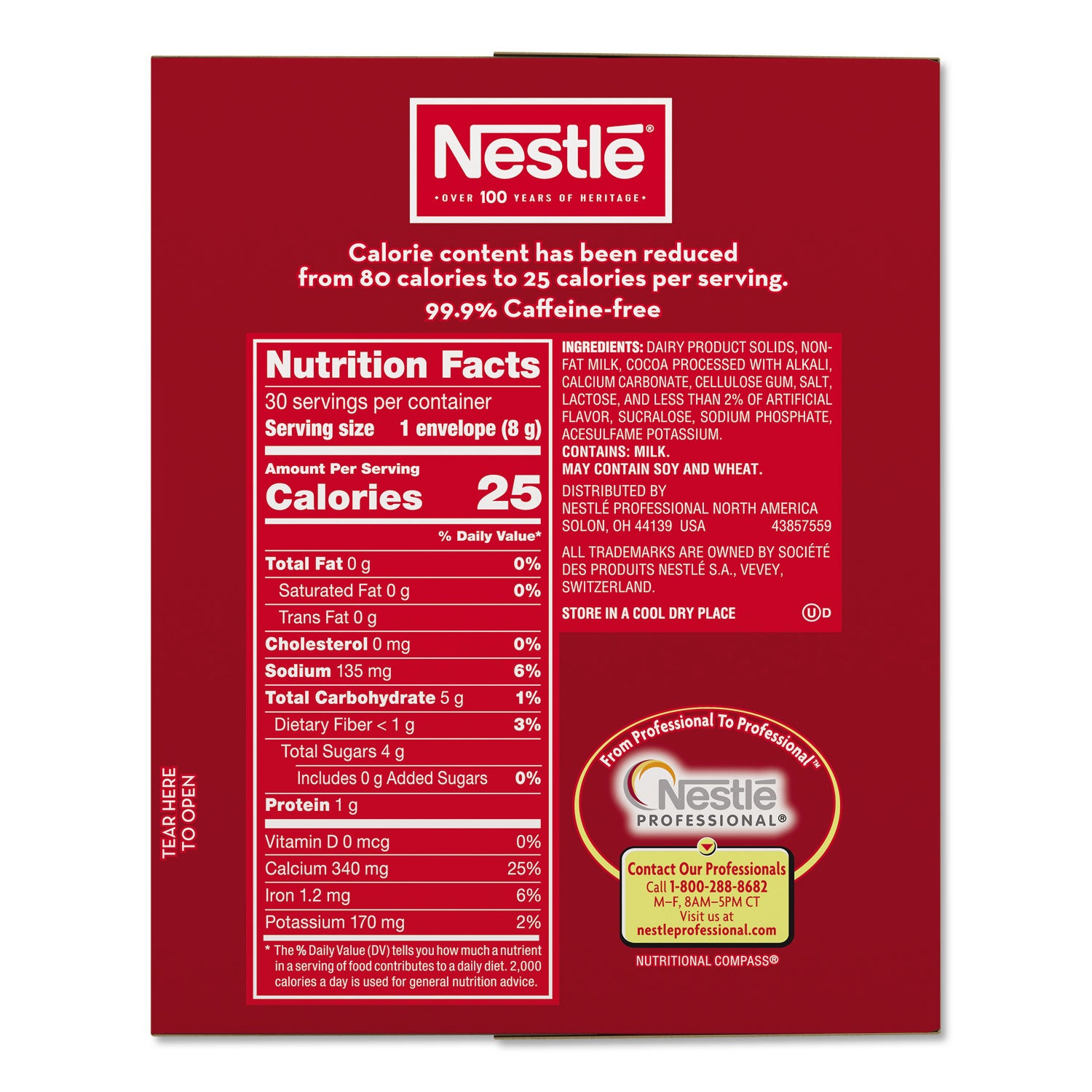 Nestlé® No-Sugar-Added Hot Cocoa Mix Envelopes, Rich Chocolate, 0.28 Oz Packet, 30/box