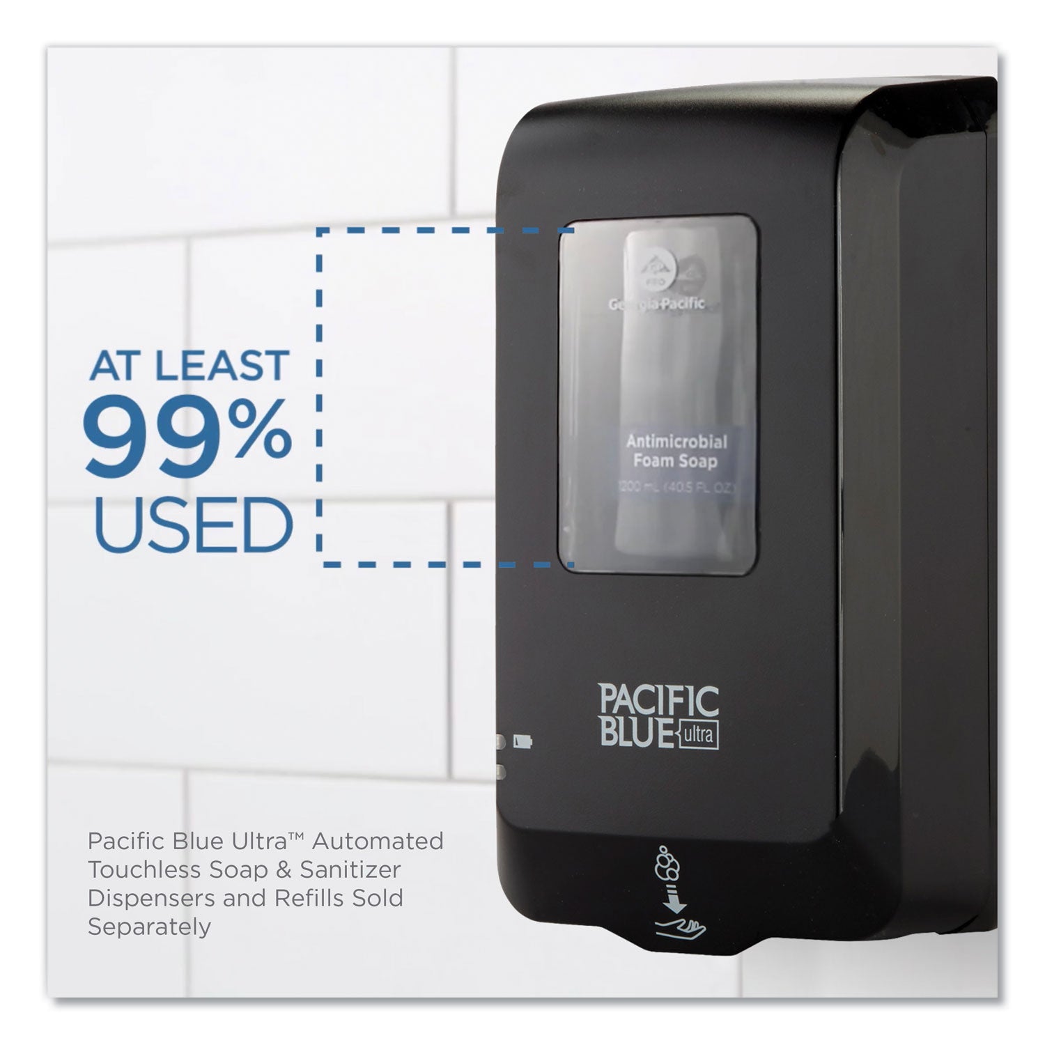 Georgia Pacific® Professional Pacific Blue Ultra Automated Touchless Soap/sanitizer Dispenser, 1,000 Ml, 6.54 X 11.72 X 4, Black