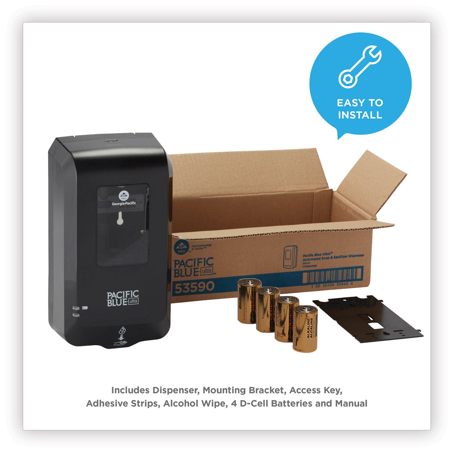 Georgia Pacific® Professional Pacific Blue Ultra Automated Touchless Soap/sanitizer Dispenser, 1,000 Ml, 6.54 X 11.72 X 4, Black