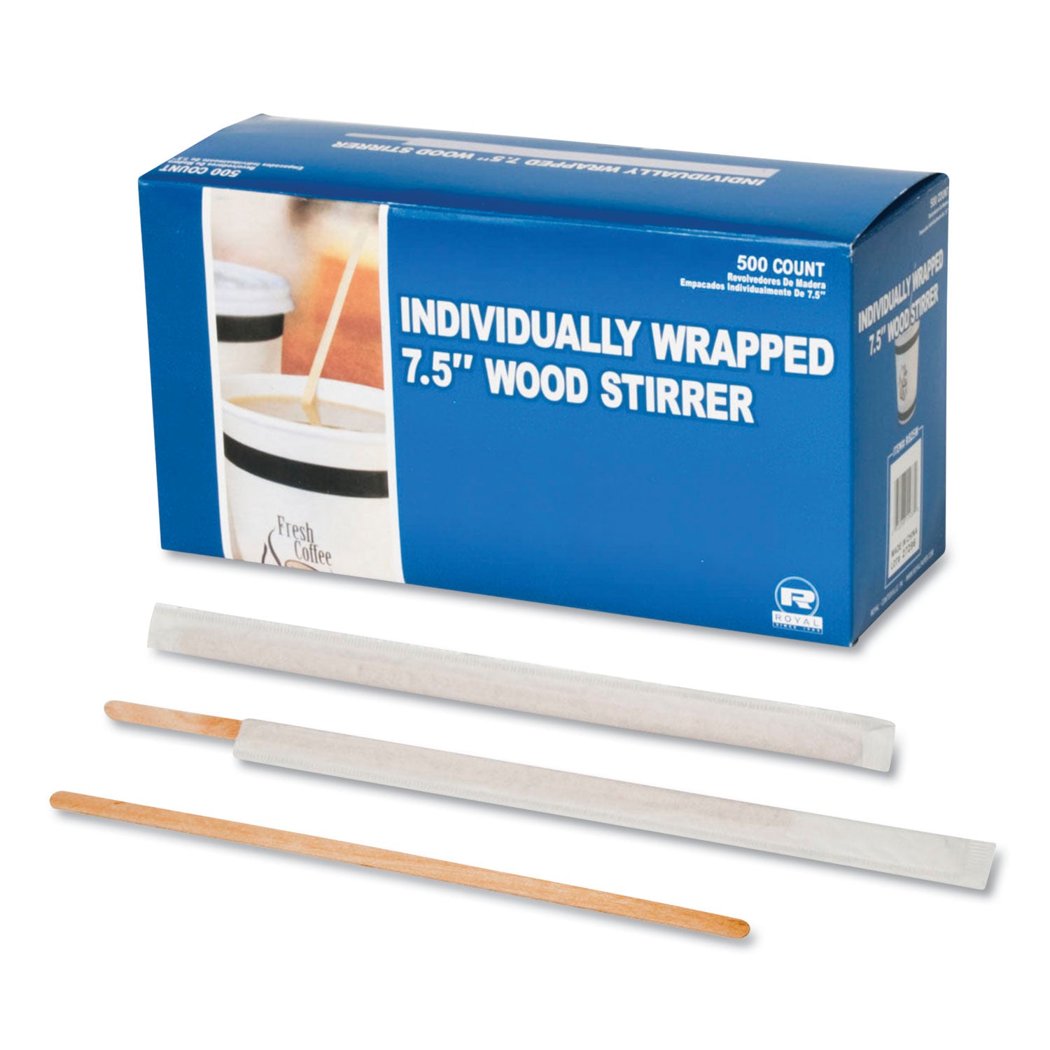 AmerCareRoyal® Wood Coffee Stirrers, 7.5", Wrapped, 5,000/Carton