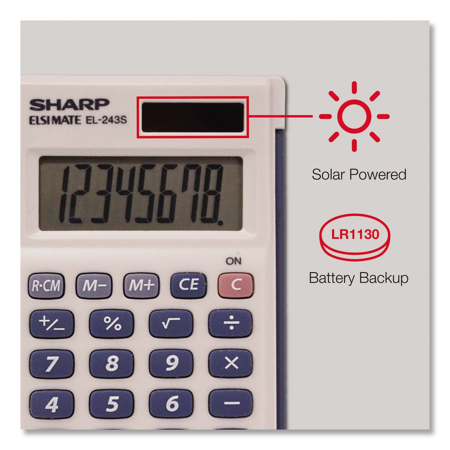 Sharp® El-243sb Solar Pocket Calculator, 8-Digit Lcd