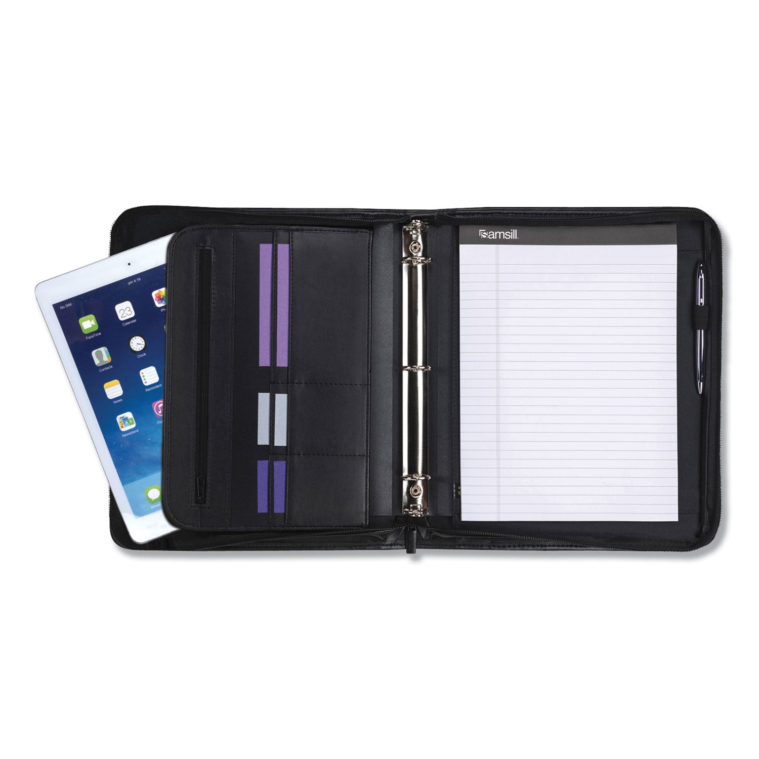 Samsill® Professional Zippered Pad Holder/ring Binder, Pockets, Writing Pad, Vinyl Black