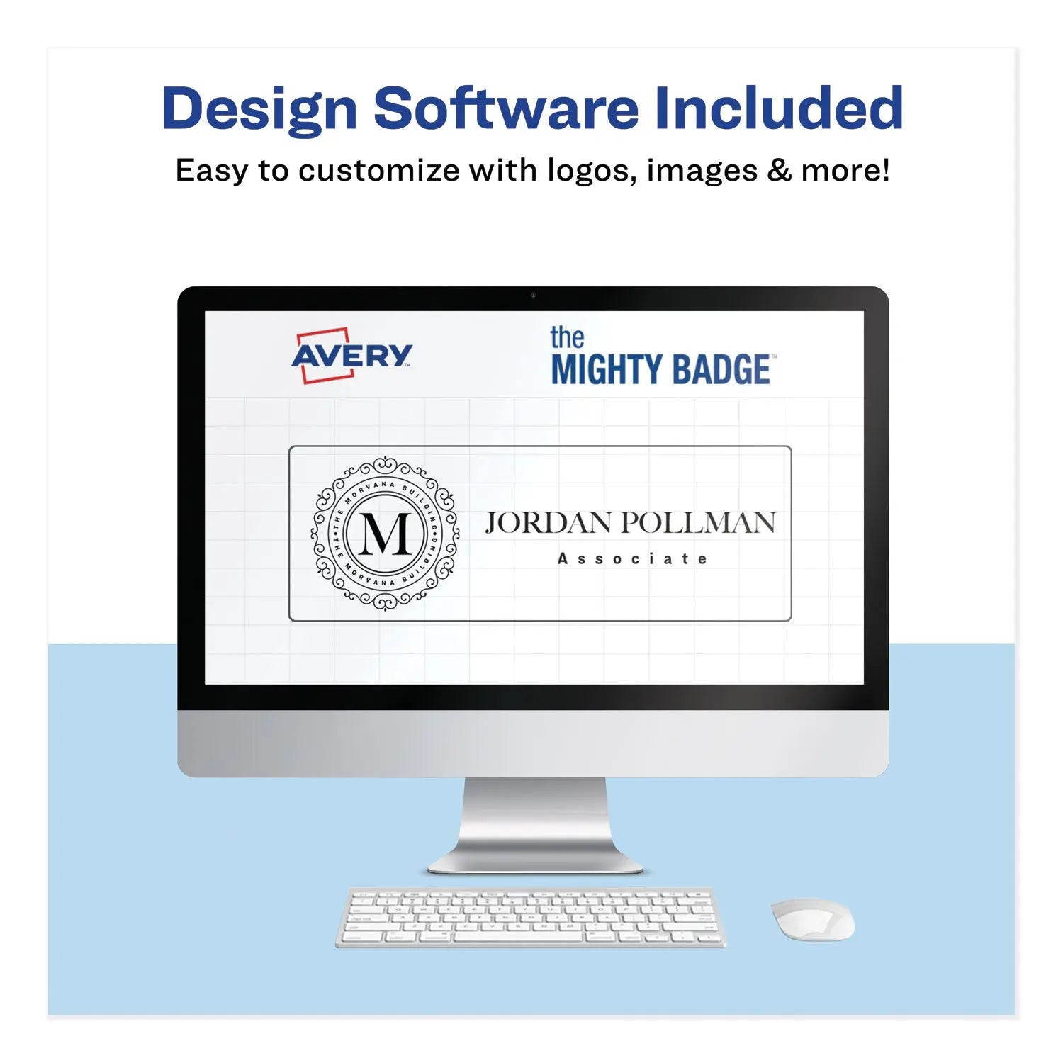 The Mighty Badge Name Badge Holder Kit, Horizontal, 3 x 1, Laser, Silver, 10 Holders and 80 Inserts/Kit Avery® Flipcost