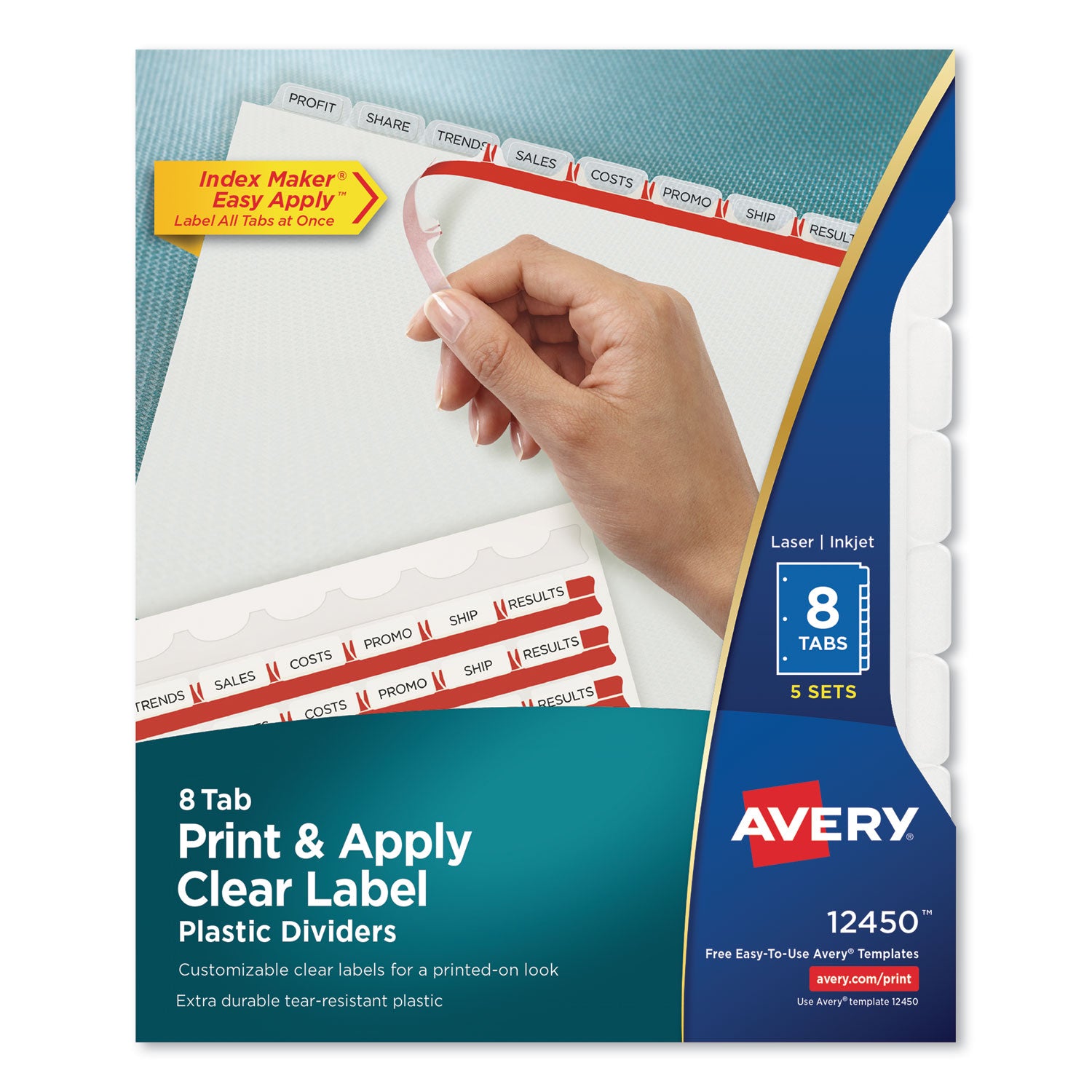 Print and Apply Index Maker Clear Label Plastic Dividers w/Printable Label Strip, 8-Tab, 11 x 8.5, Frosted Clear Tabs, 5 Sets