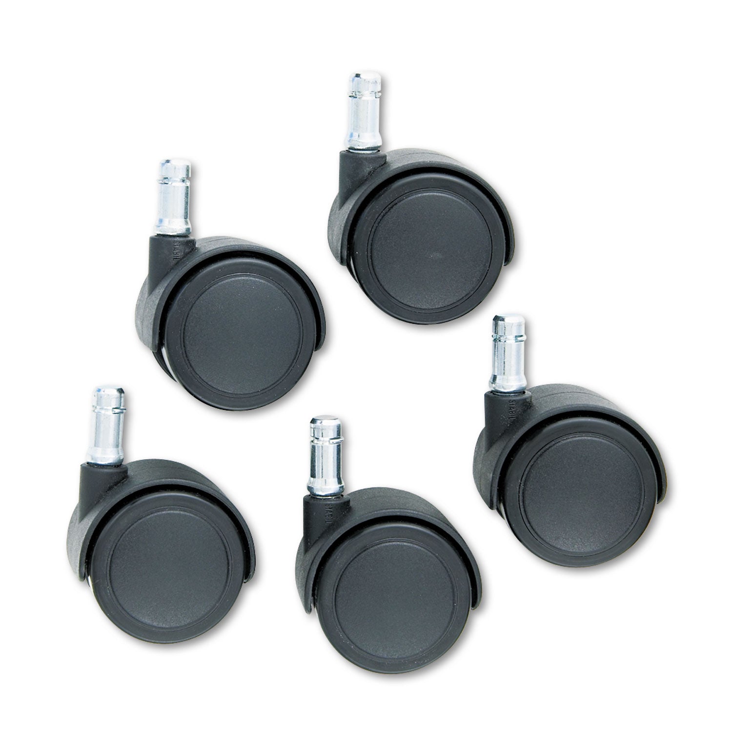 Master Caster® Safety Casters, Standard Neck, Grip Ring Type B Stem, 2" Soft Polyurethane Wheel, Matte Black, 5/Set