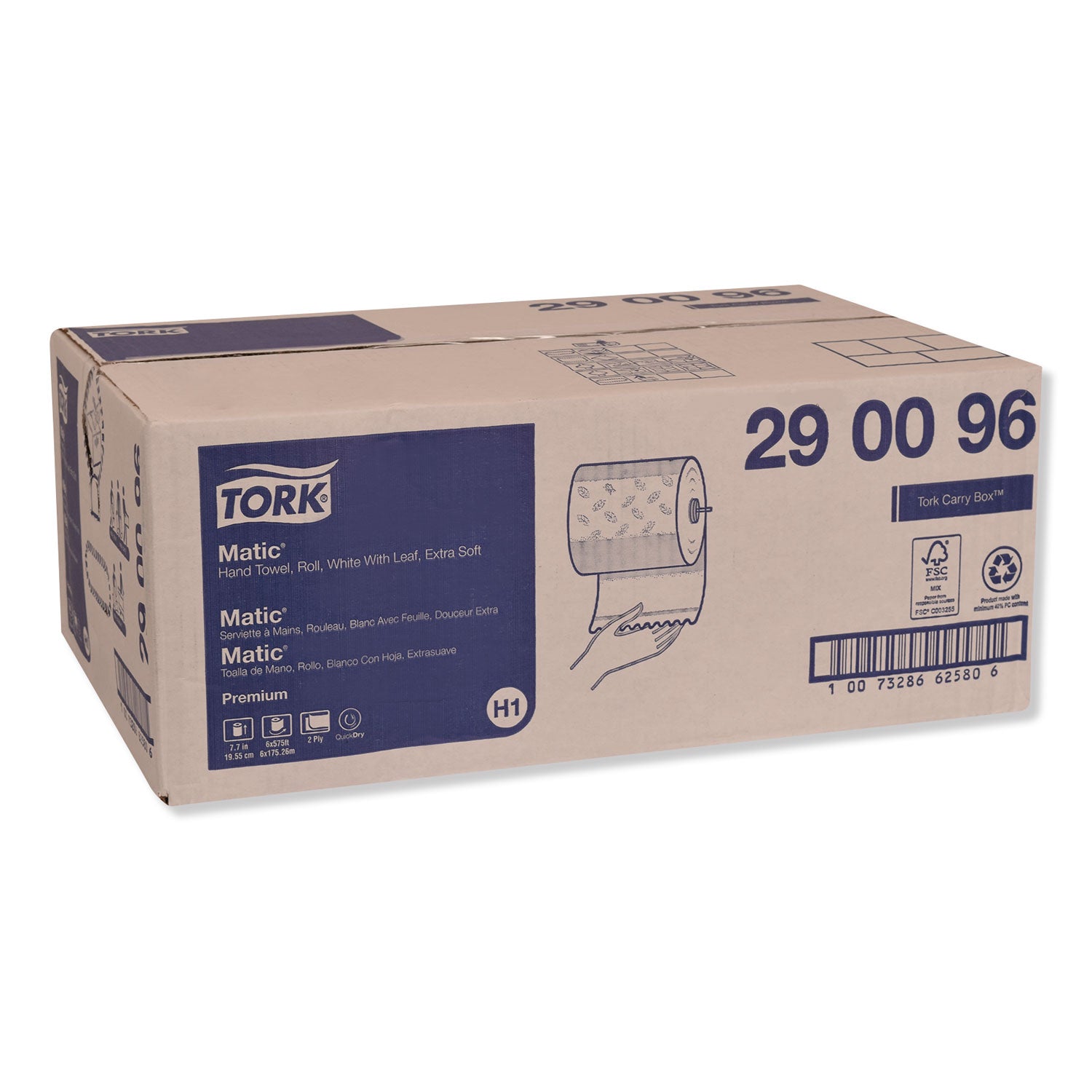 Tork® Premium Soft Matic Hand Towel Roll, 2-Ply, 7.7 x 575 ft, White, 704/Roll, 6 Rolls/Carton