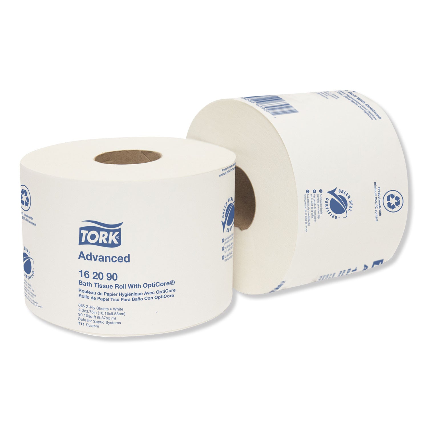Tork® Advanced Bath Tissue Roll With Opticore, Septic Safe, 2-Ply, White, 865 Sheets/roll, 36/carton
