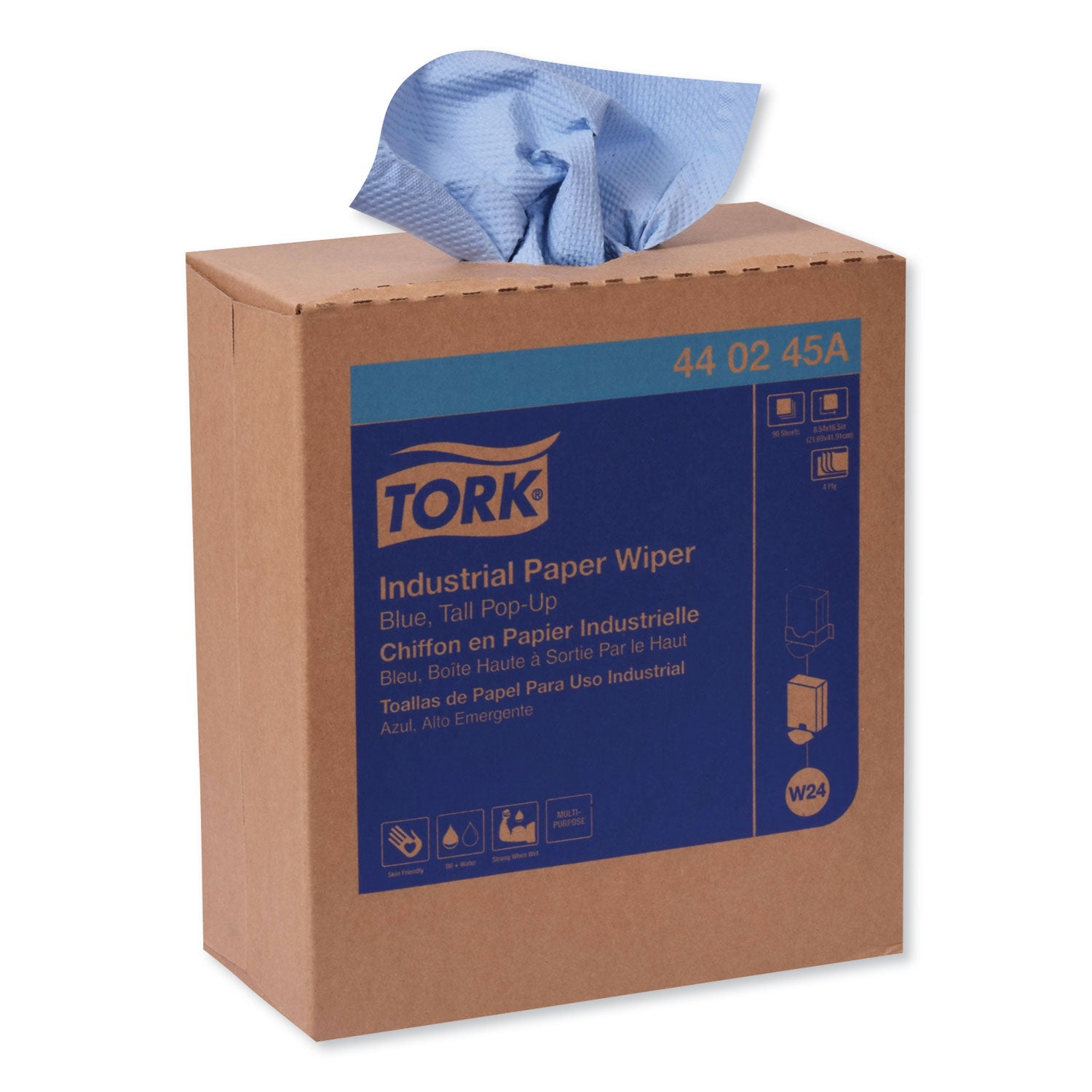 Tork® Industrial Paper Wiper, 4-Ply, 8.54 x 16.5, Unscented, Blue, 90 Towels/Box, 10 Boxes/Carton