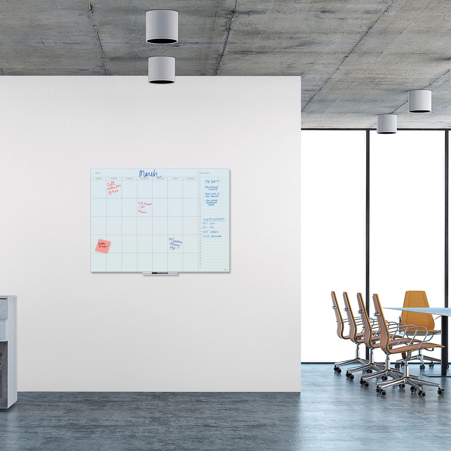 U Brands Floating Glass Dry Erase Calendar, Monthly Planning/Scheduling, 48" x 36" (Actual Size: 47" x 35"), White Surface