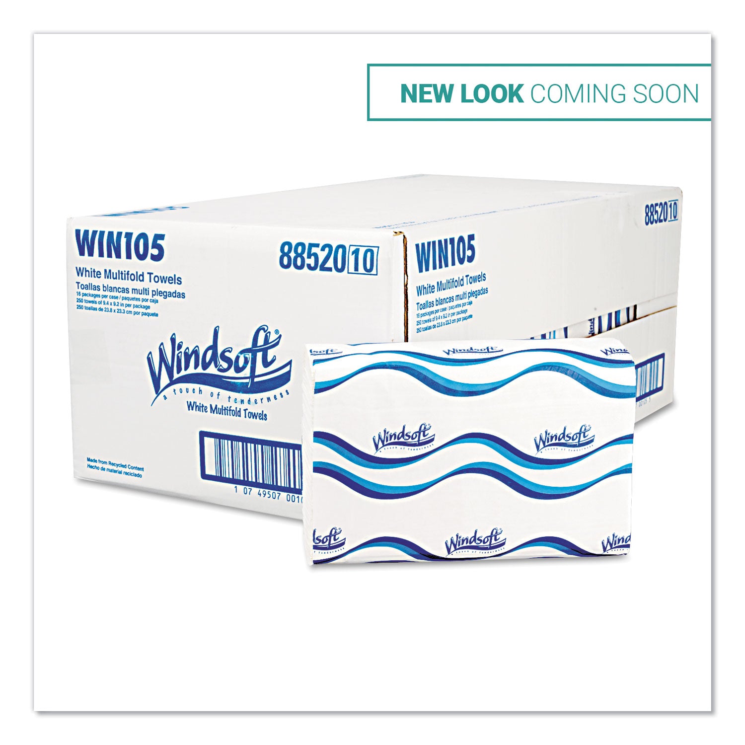 Windsoft® Multifold Paper Towels, 1-Ply, White, 9.25 x 9.5, 250/Pack, 16 Packs/Carton