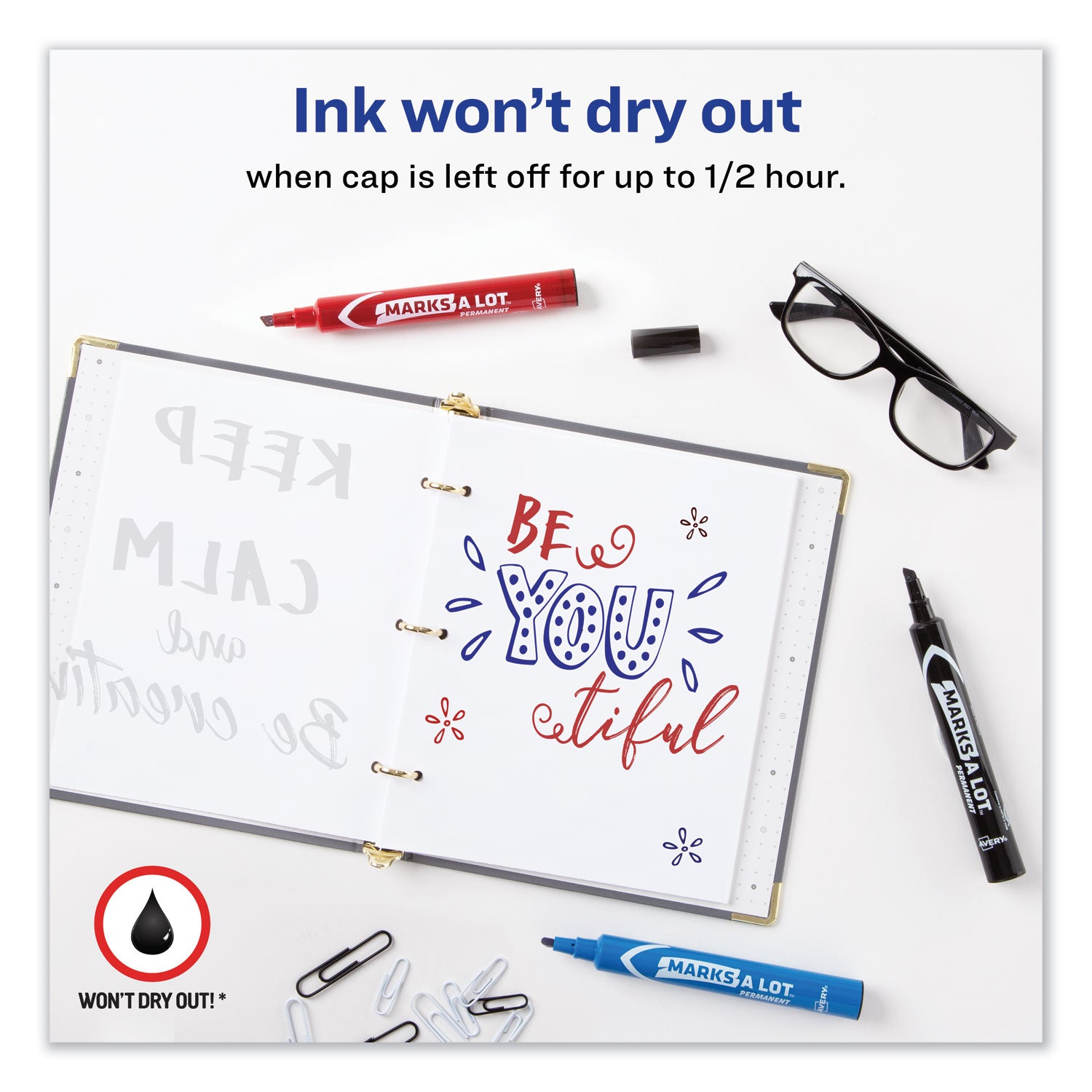 Avery® Marks A Lot Regular Desk-Style Permanent Marker, Broad Chisel Tip, Assorted Colors, 4/set (7905)