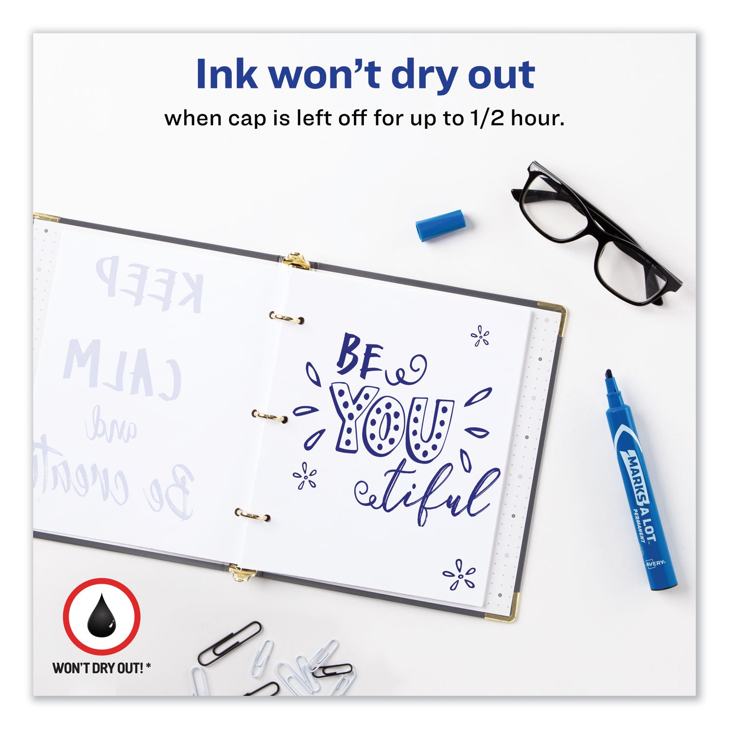 Avery® Marks A Lot Large Desk-Style Permanent Marker, Broad Chisel Tip, Blue, Dozen (8886)