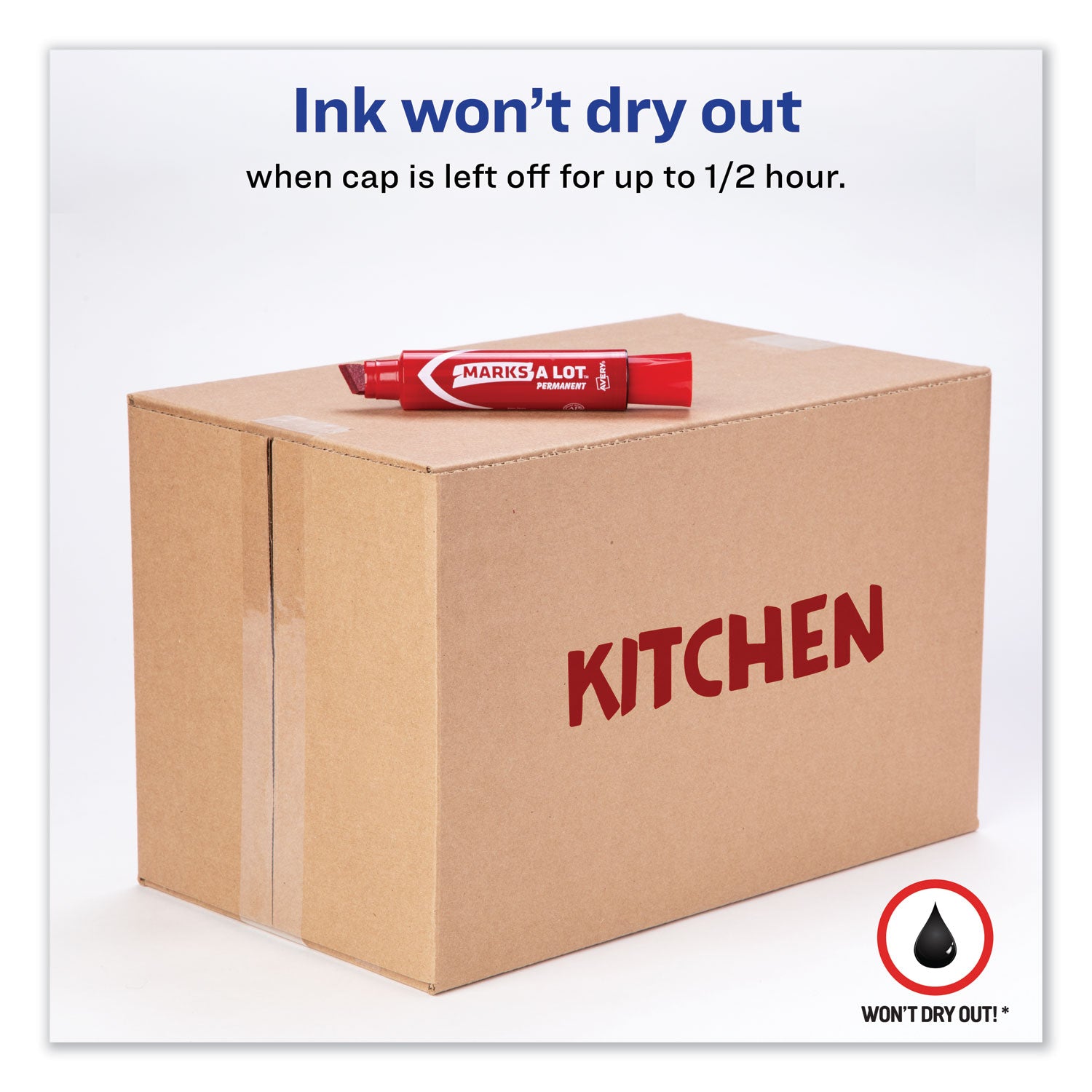 Avery® Marks A Lot Extra-Large Desk-Style Permanent Marker, Extra-Broad Chisel Tip, Red (24147)