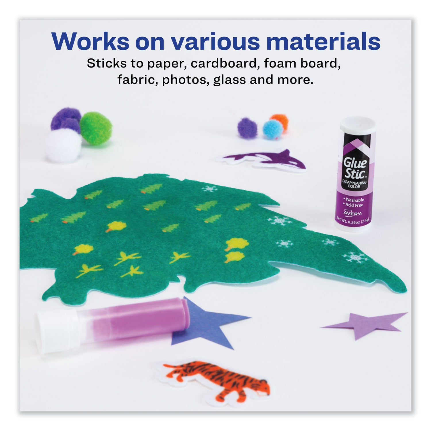 Avery® Permanent Glue Stic Value Pack, 0.26 Oz, Applies Purple, Dries Clear, 18/pack