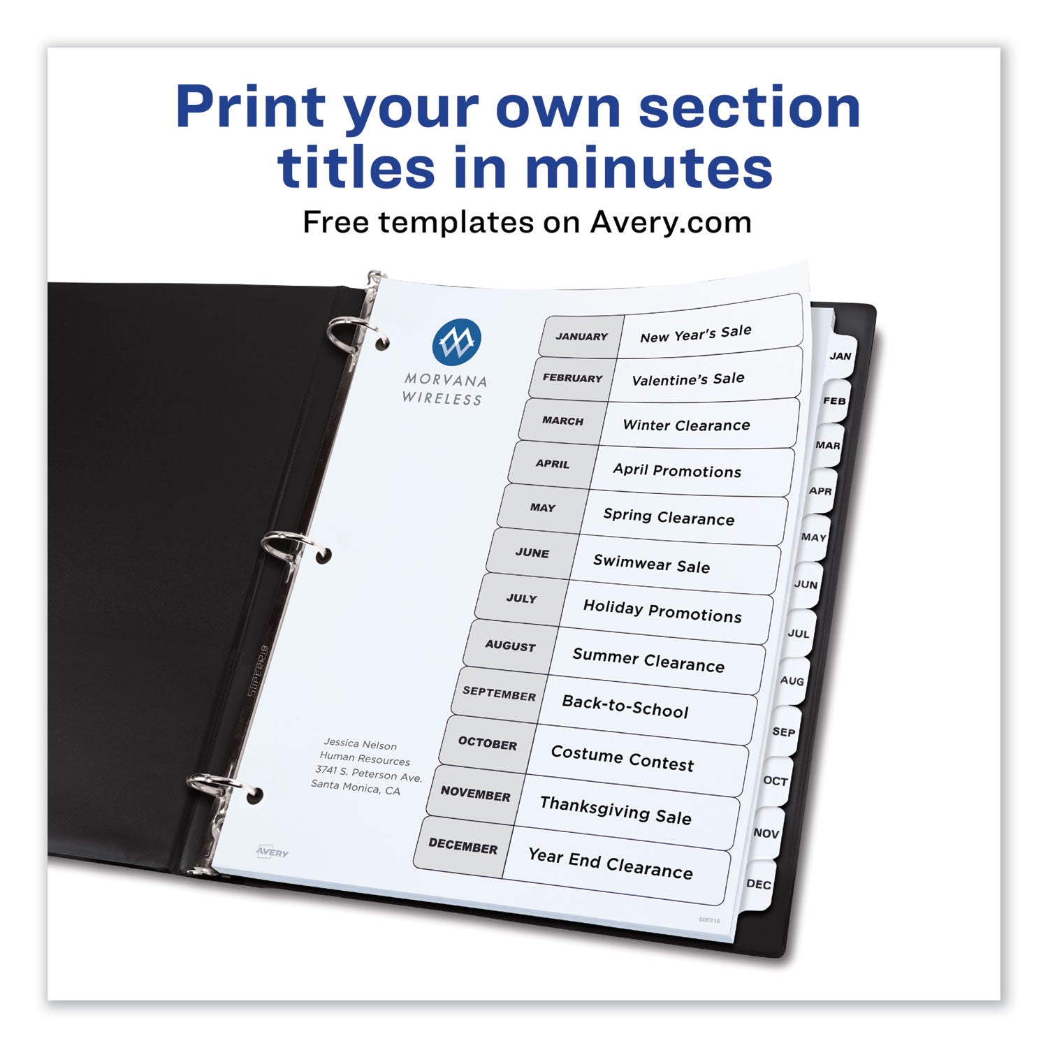Avery® Customizable TOC Ready Index Black and White Dividers, 12-Tab, Jan. to Dec., 11 x 8.5, 1 Set
