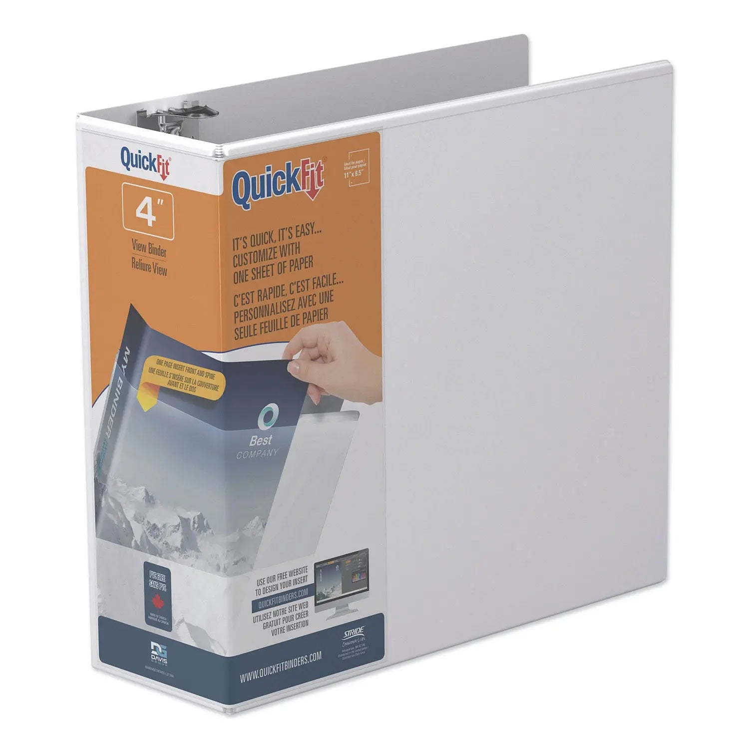 QuickFit D-Ring View Binder, 3 Rings, 4" Capacity, 11 x 8.5, White Stride Flipcost