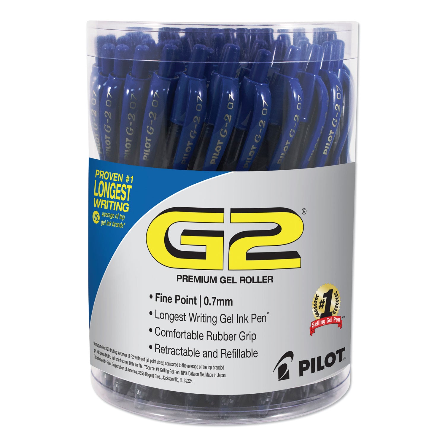 Pilot® G2 Premium Gel Pen Convenience Pack, Retractable, Fine 0.7 mm, Blue Ink, Smoke/Blue Barrel, 36/Pack