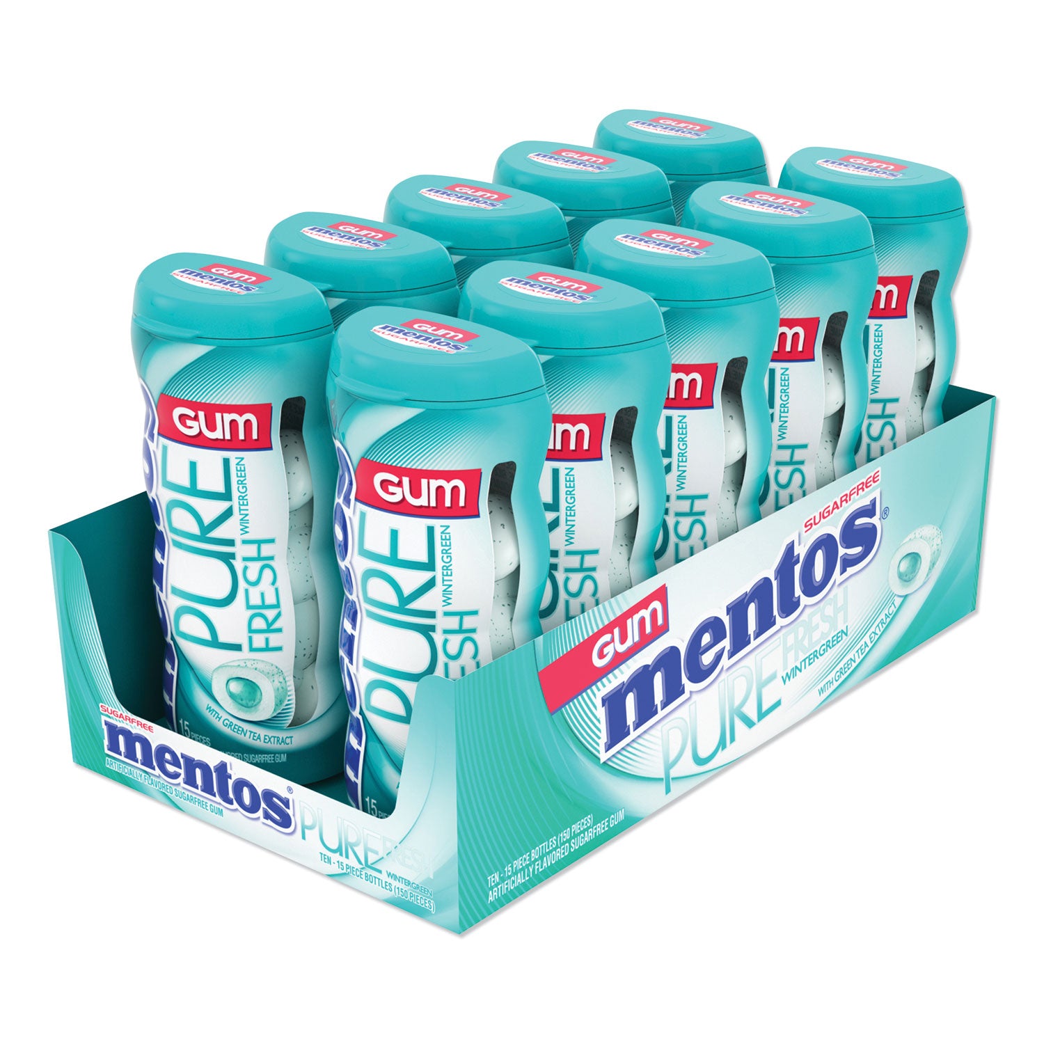 Mentos® Pure Fresh Sugar-Free Gum, Wintergreen, 15 Pieces/pack, 10 Packs/box