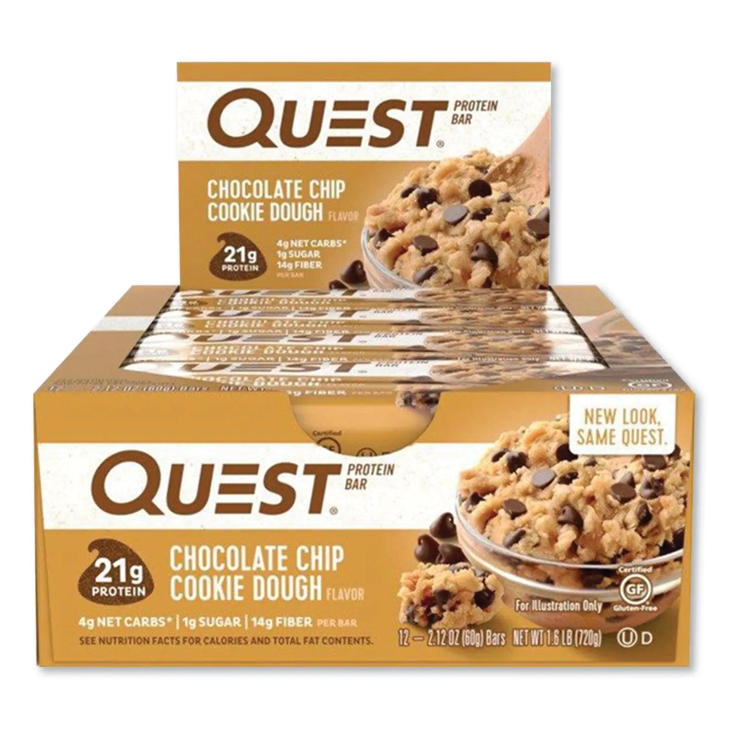 Protein Bars, Chocolate Chip Cookie Dough, 2.12 oz Bar, 12 Bars/Box Quest® Flipcost