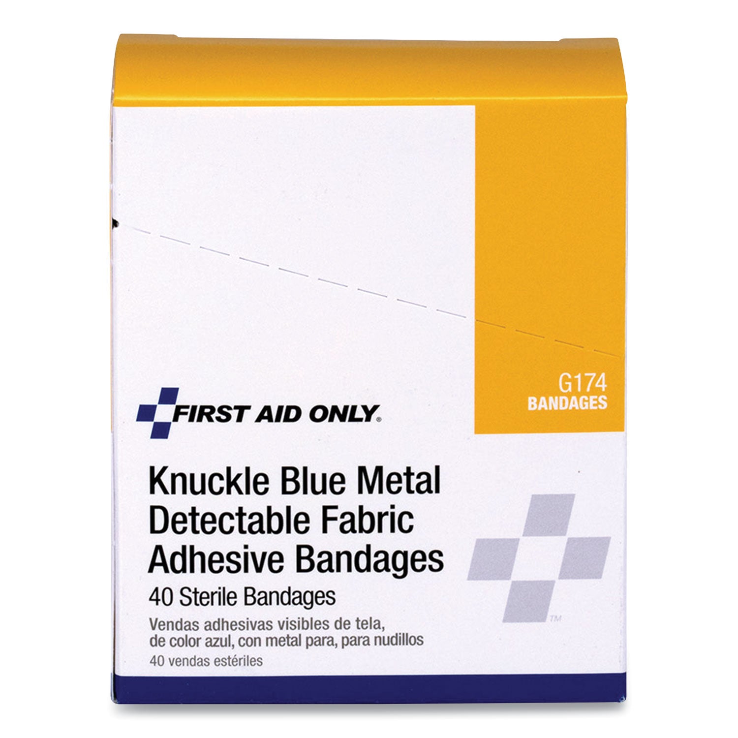 First Aid Only™ Blue Metal Detectable Fabric Adhesive Bandages, Four-Wing Knuckle, 1.5 X 3, 40/box
