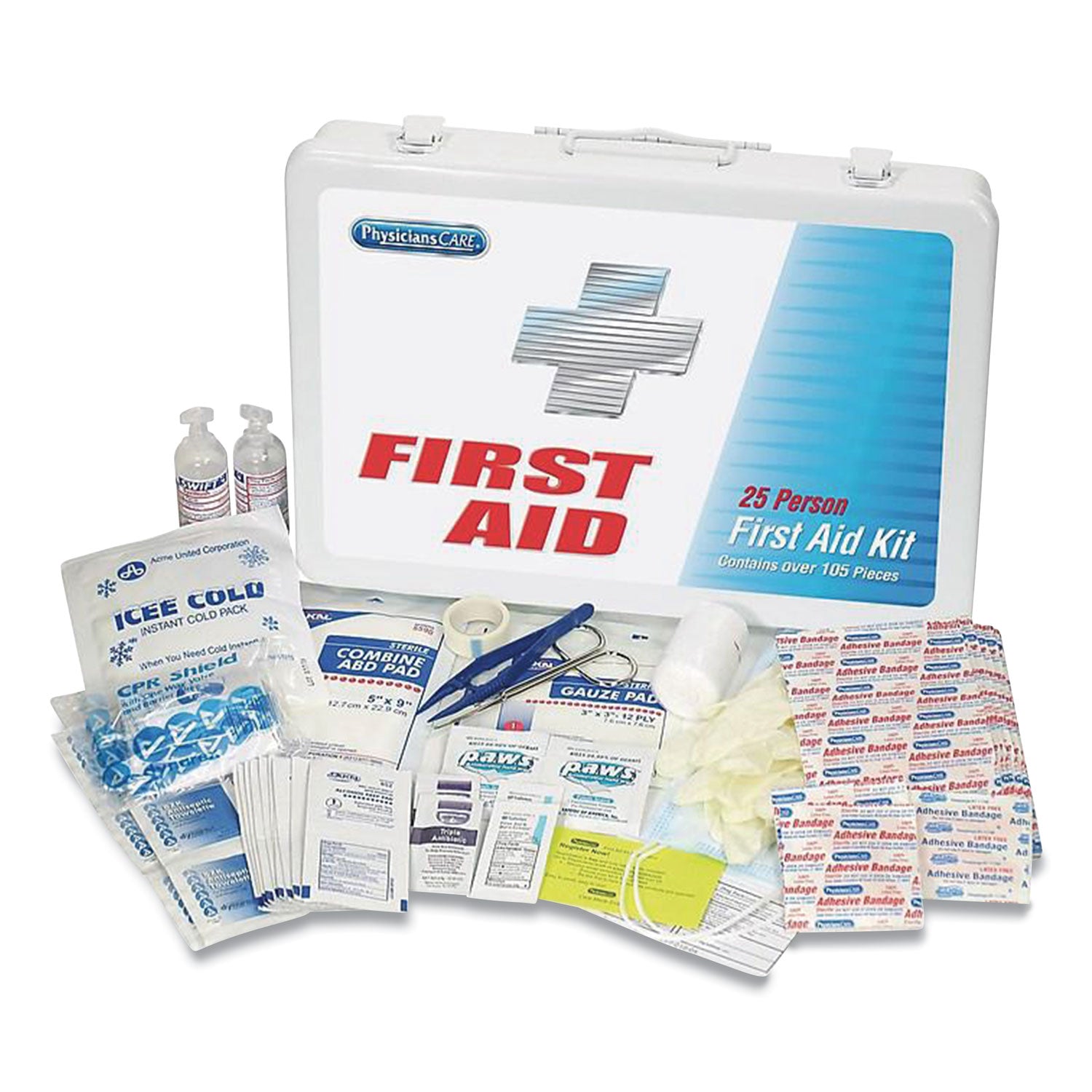First Aid Kit for Up to 25 People, 125 Pieces, Metal Case