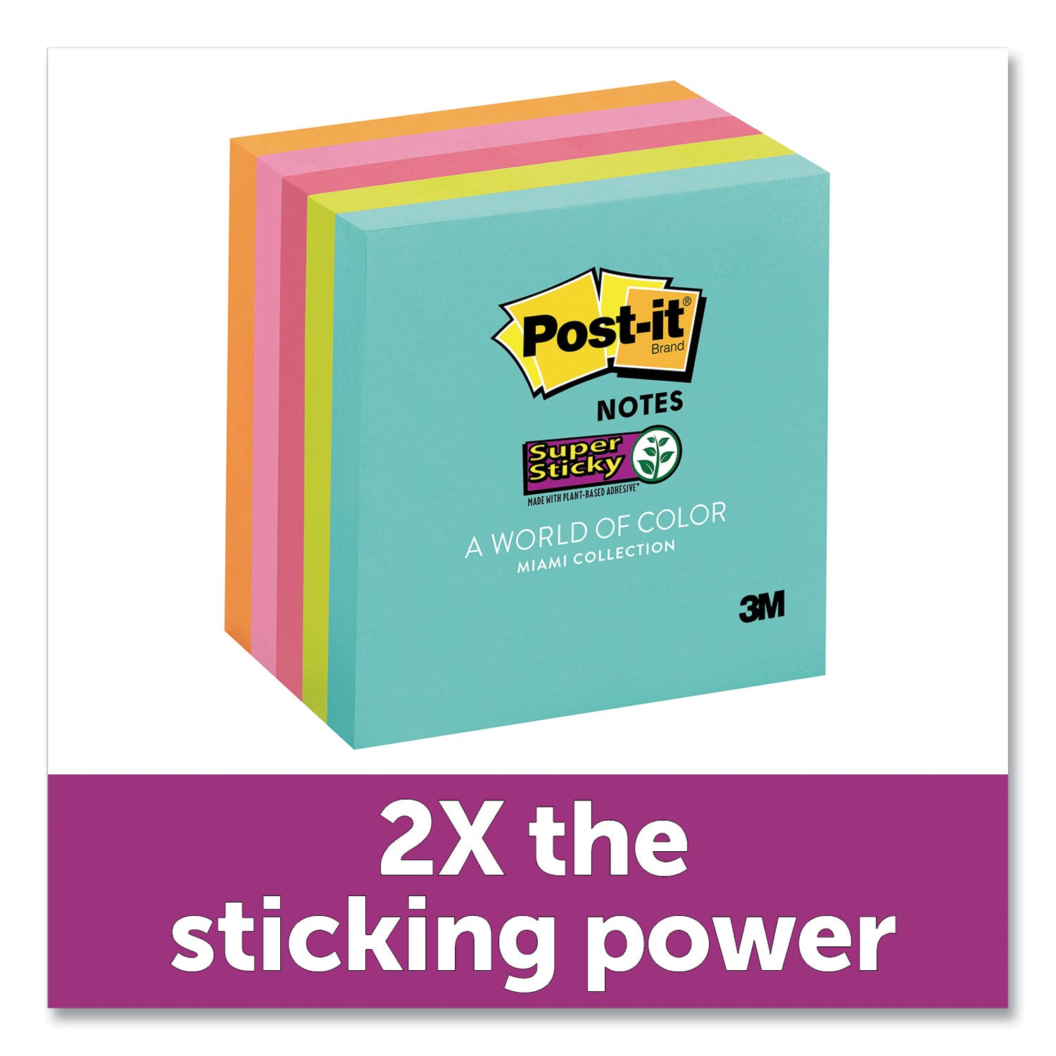 Post-it® Notes Super Sticky Pads in Supernova Neon Collection Colors, 3" x 3", 90 Sheets/Pad, 5 Pads/Pack