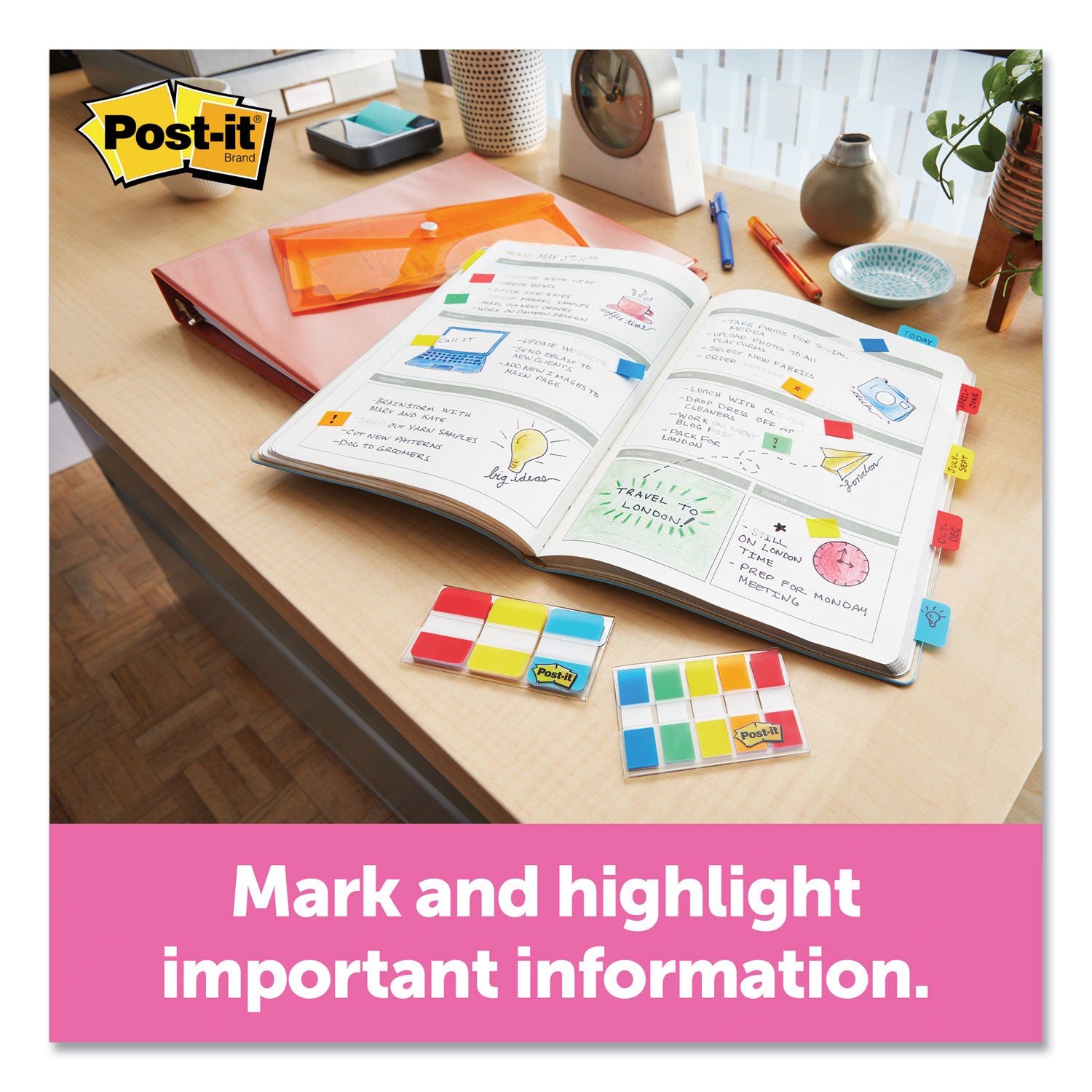 Post-it® Flags Page Flags in Desk Grip Dispenser, 1 x 1.75, Red, 200/Dispenser