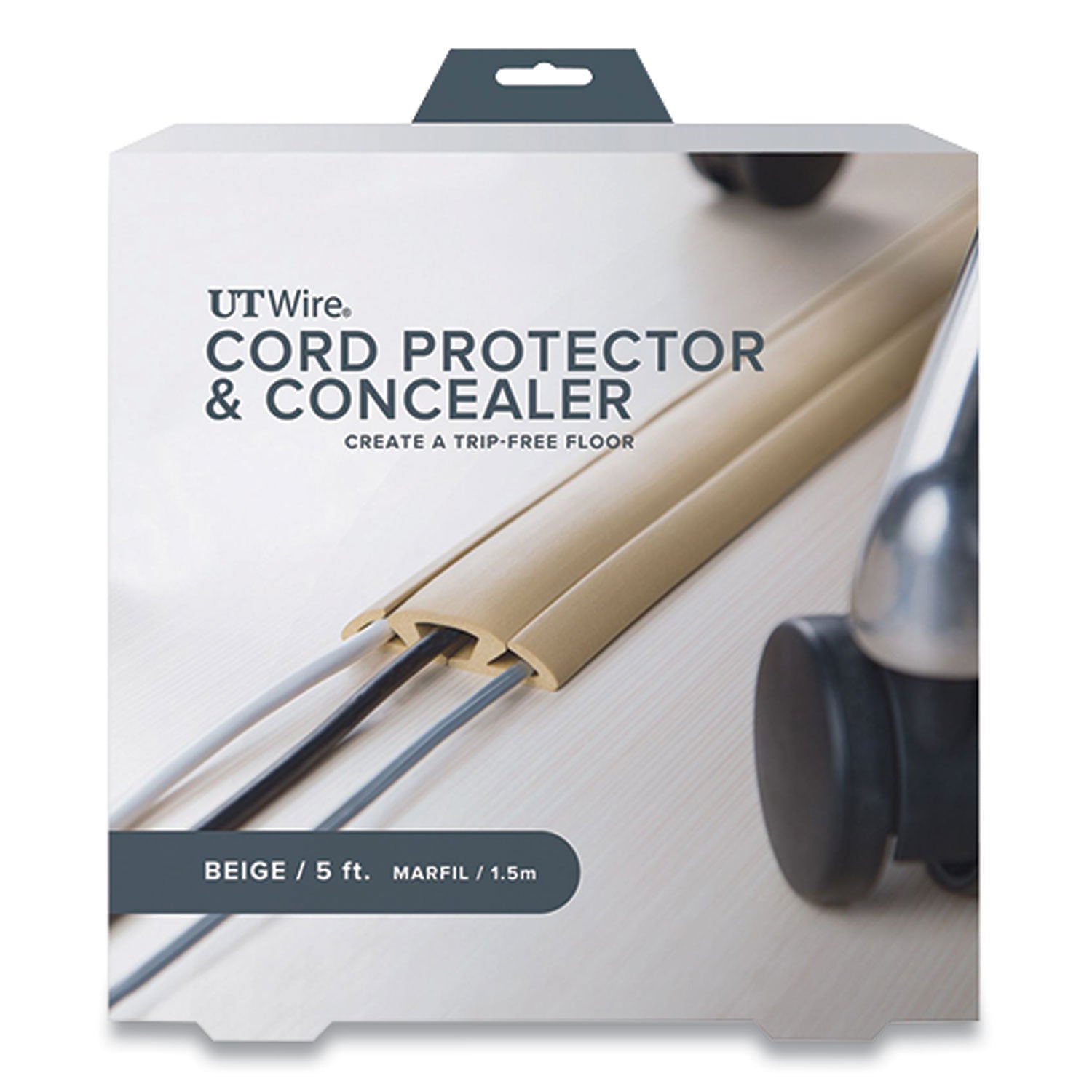 UT Wire® Cord Protector and Concealer, 2.6" x 5 ft, Beige