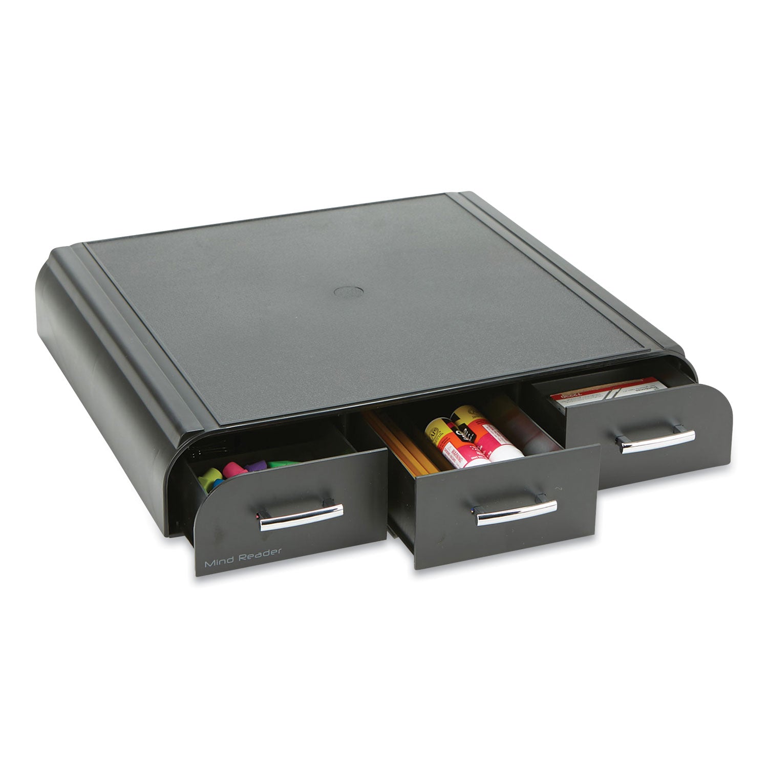 Mind Reader Perch Monitor Stand and Desk Organizer, 13.46" x 12.87" x 2.72", Black/Silver