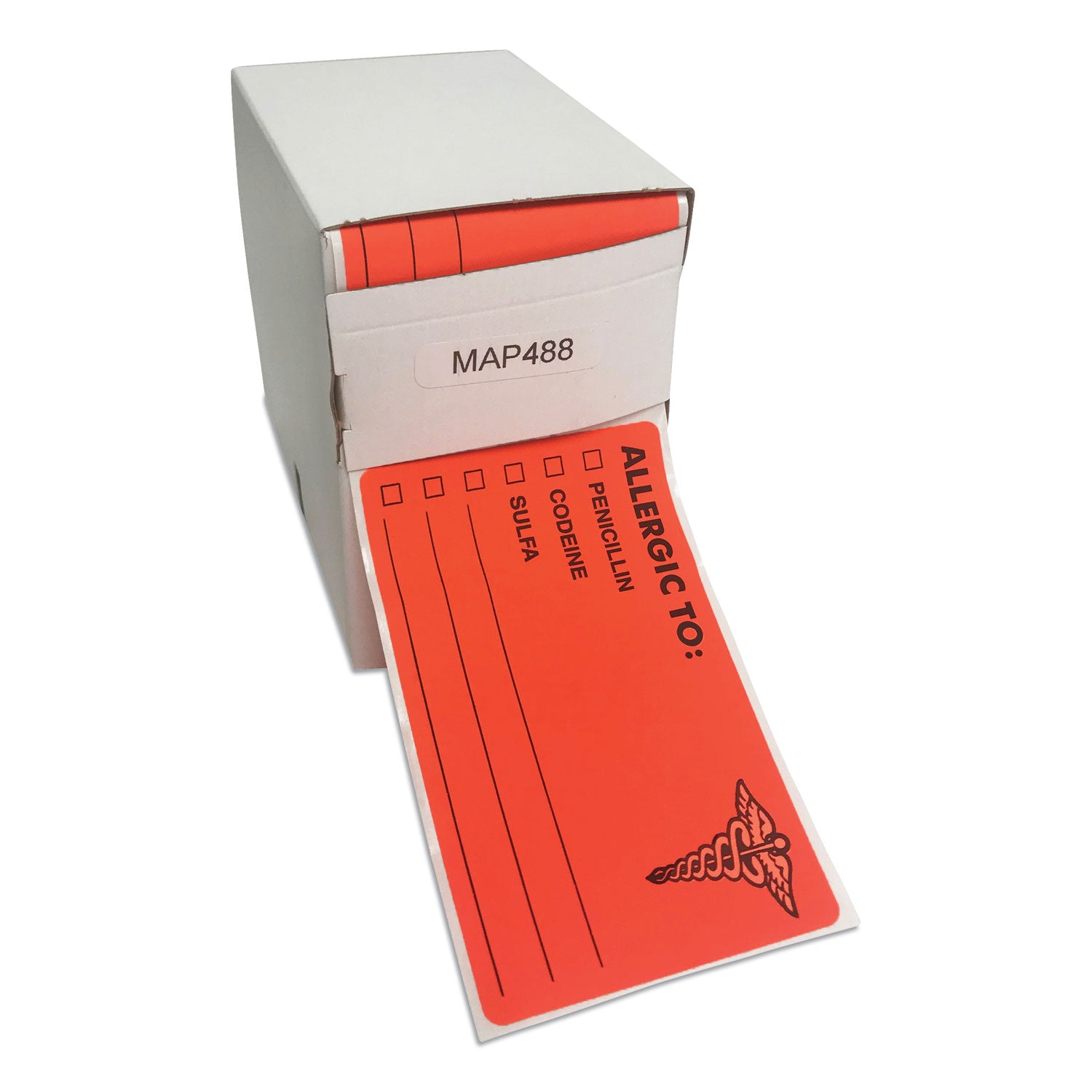 Tabbies® Allergy Warning Labels, Allergic To: Penicilln, Codeine, Sulfa, 2.5 X 4, Fluorescent Red, 100/roll