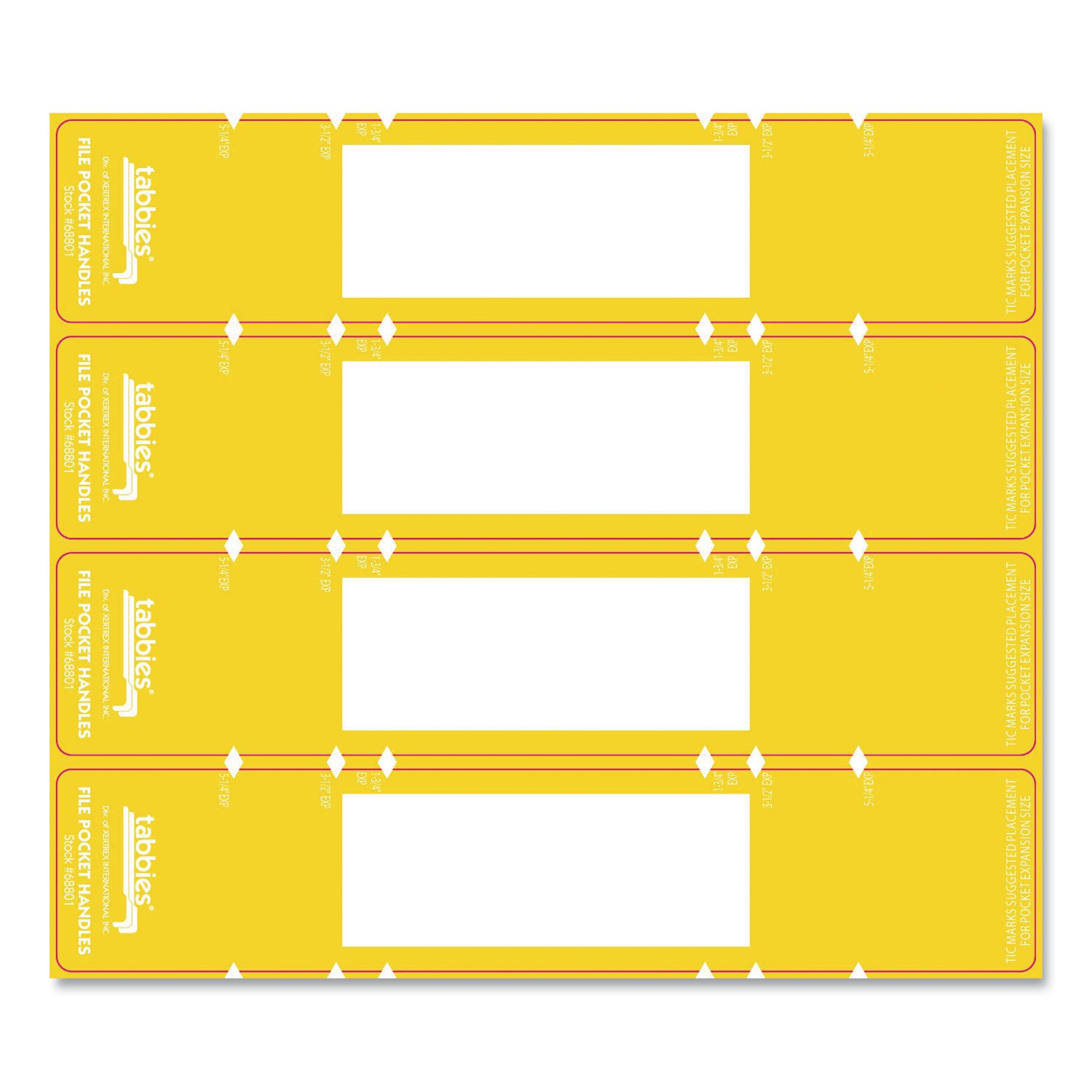 Tabbies® File Pocket Handles, 9.63 X 2, Yellow/white, 4/sheet, 12 Sheets/pack