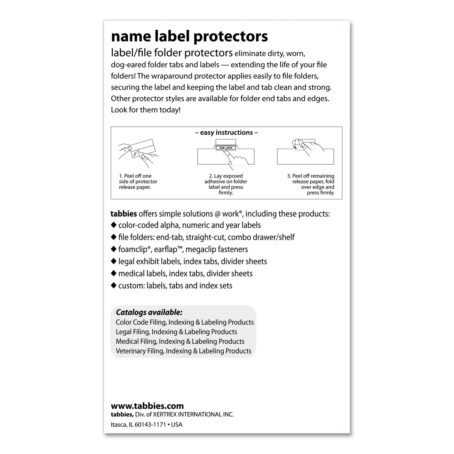 Tabbies® Self-Adhesive Label/File Folder Protector, Top Tab, 3.5 x 2, Clear, 500/Box