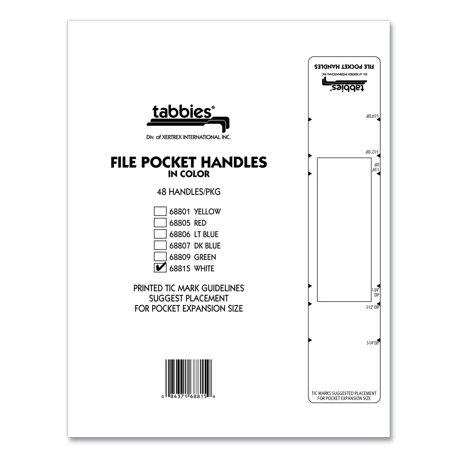Tabbies® File Pocket Handles, 9.63 X 2, White, 4/sheet, 12 Sheets/pack