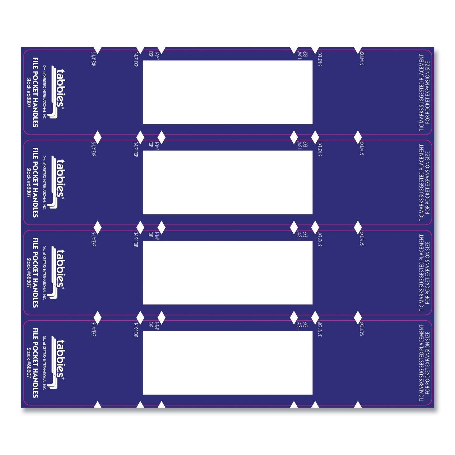 Tabbies® File Pocket Handles, 9.63 X 2, Dark Blue/white, 4/sheet, 12 Sheets/pack
