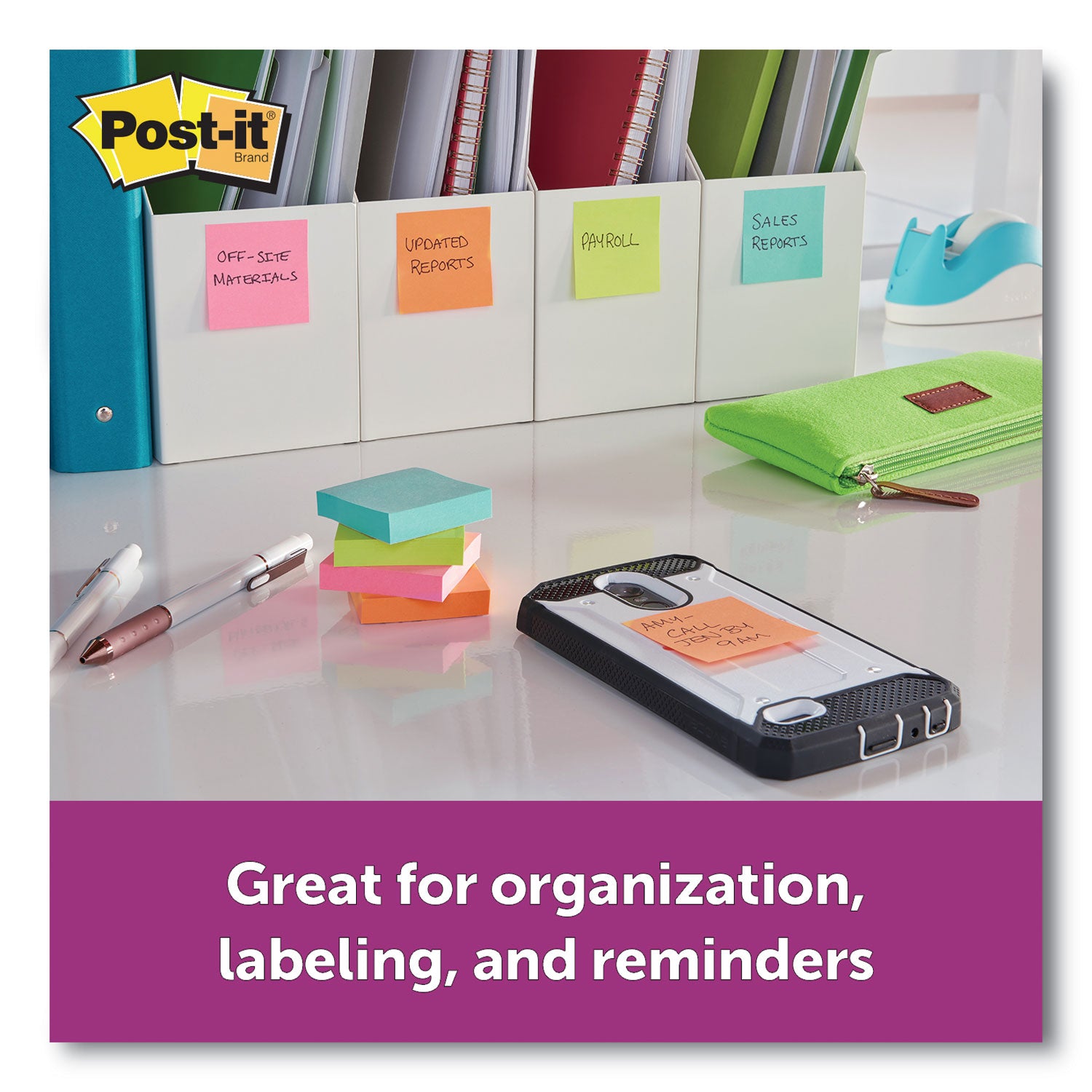 Post-it® Notes Super Sticky Pads in Supernova Neon Collection Colors, 3" x 3", 90 Sheets/Pad, 5 Pads/Pack