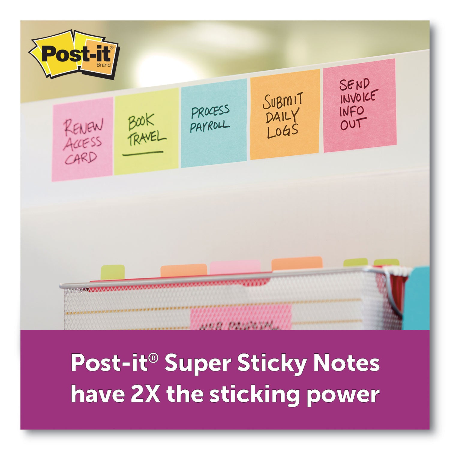 Post-it® Notes Super Sticky Pads in Supernova Neon Collection Colors, 3" x 3", 90 Sheets/Pad, 5 Pads/Pack