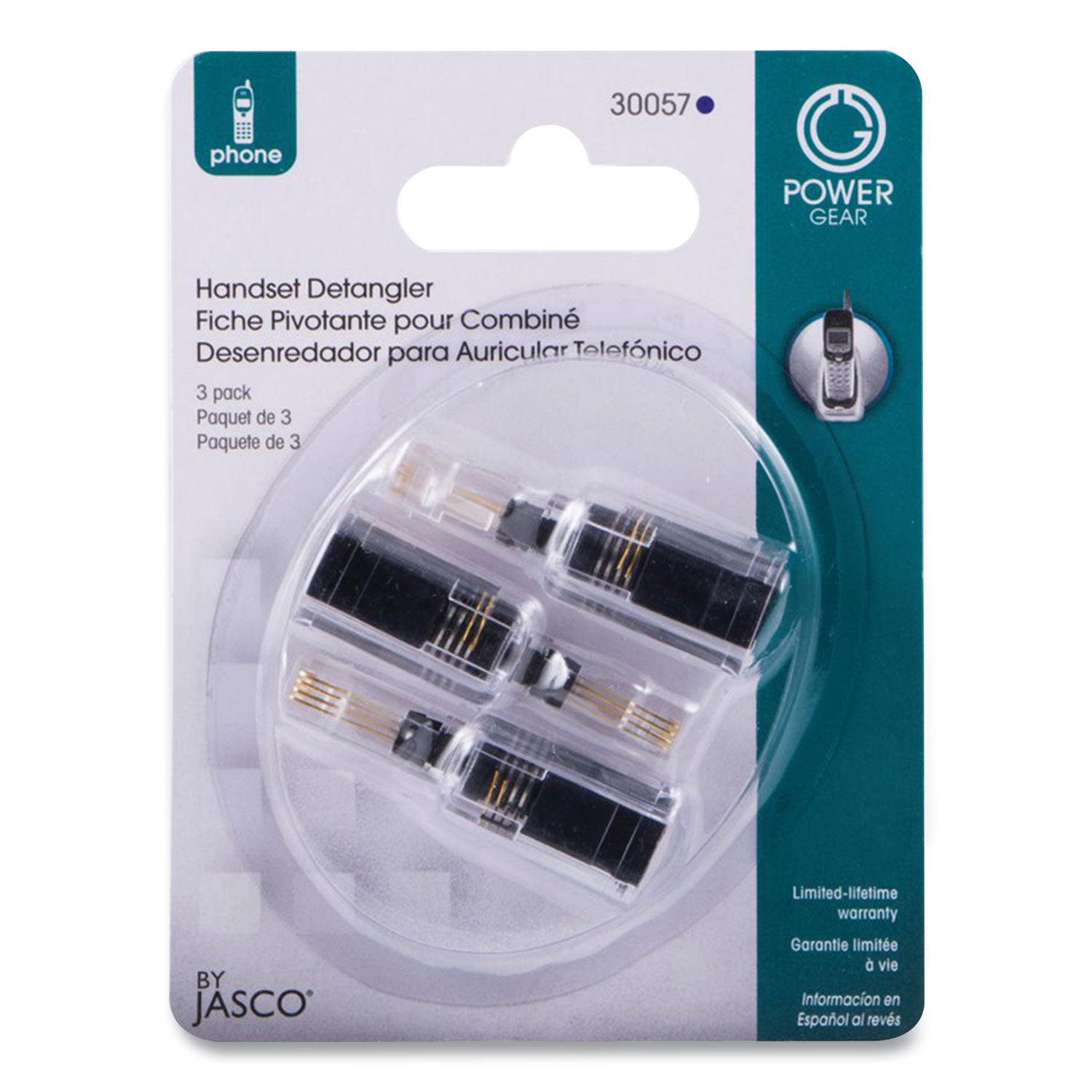 Power Gear Handset Detangler, Black, 3/pack