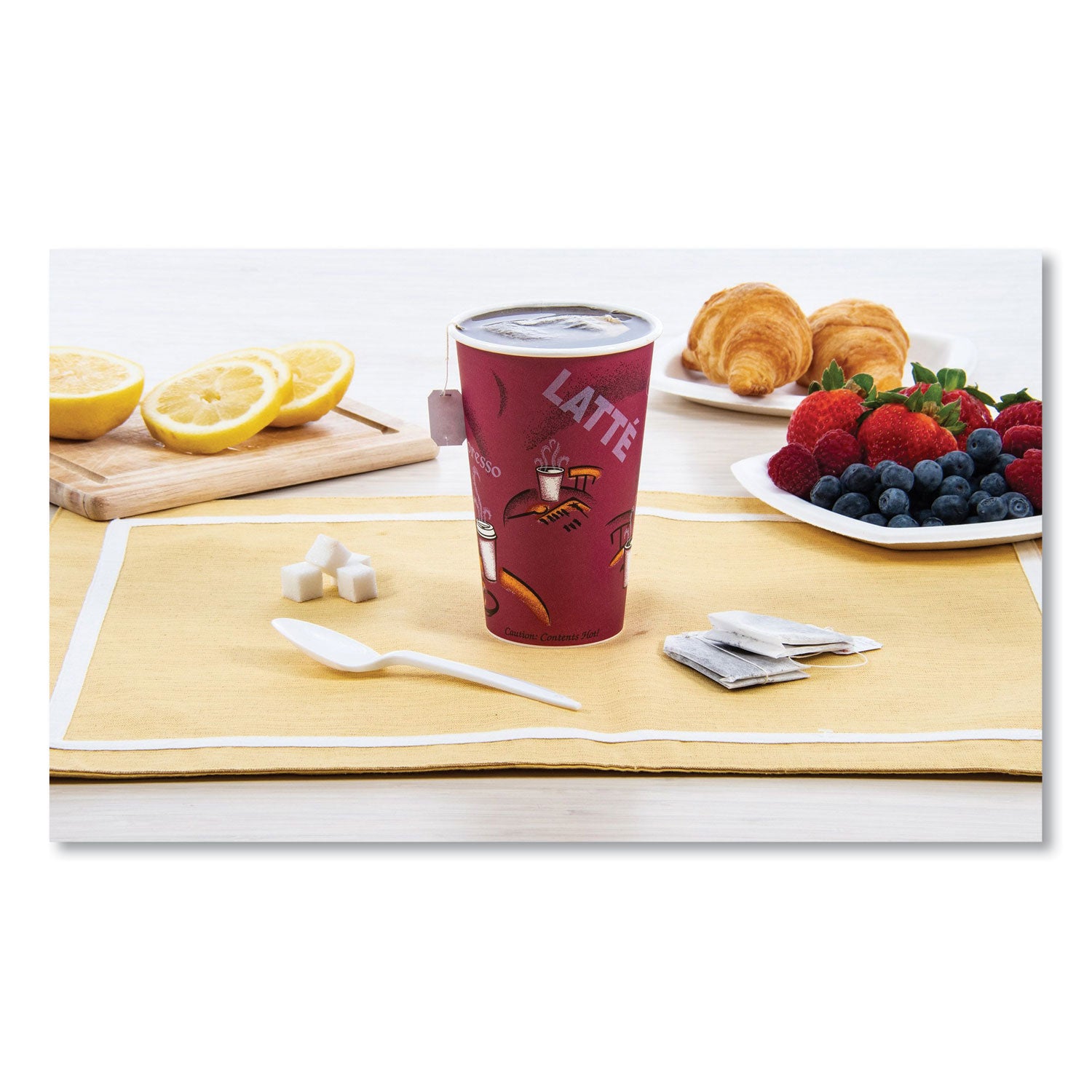 SOLO® Paper Hot Drink Cups in Bistro Design, 16 oz, Maroon, 1,000/Carton